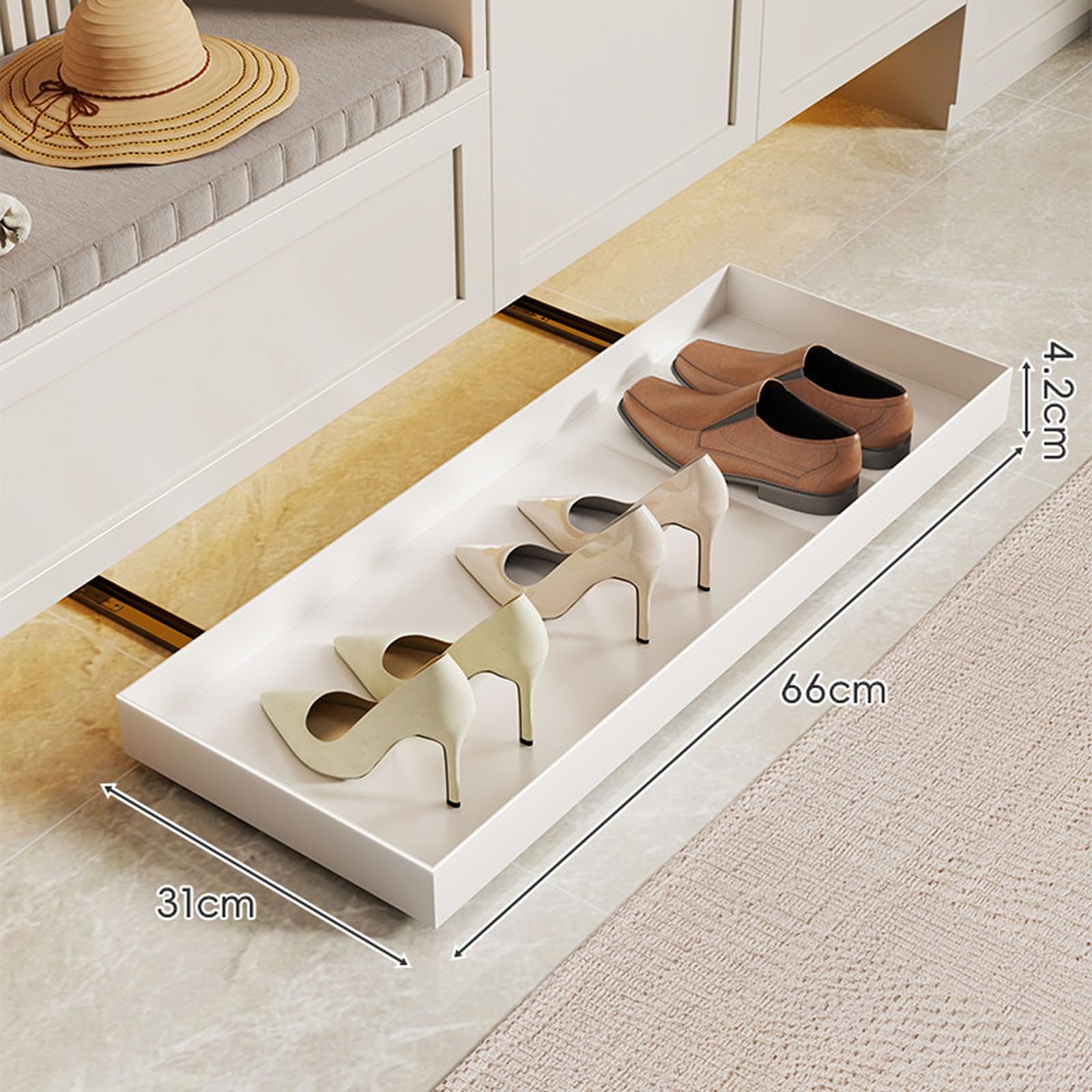 Vassoio Porta Scarpe Scorrevole per Sottopensile e Ingresso Supporto Estraibile Cassetto Salvaspazio Push-Open guide silenziose estraibili struttura resistente B,L66*W31CM