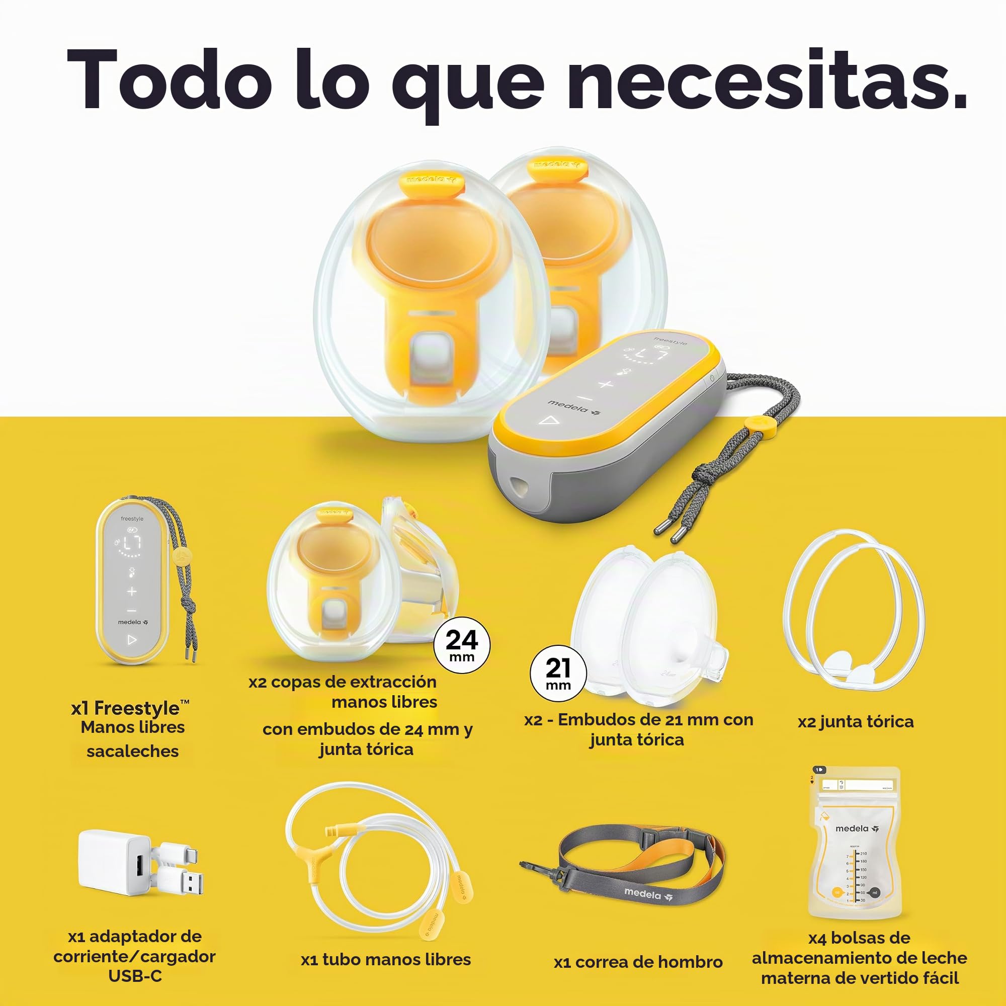 Medela Freestyle - Extractor de leche manos libres | Extractor de leche el ctrico doble port til, port til y discreto con conectividad de aplicaci n