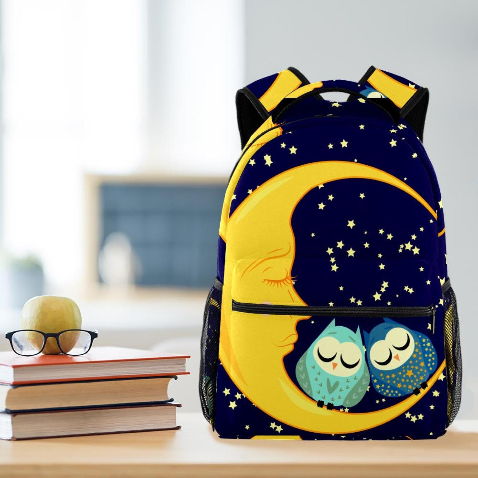 Zaino scolastico per uomini e donne, borsa da viaggio per laptop con gufo e luna, zaino leggero per università, zaino casual per libri