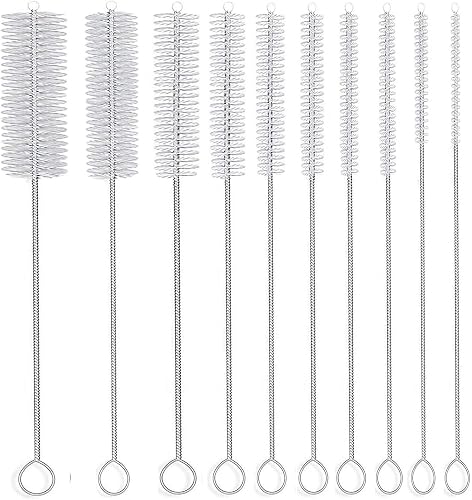 Long Straw Brush, Nylon Pipe Tube Cleaner 8-ihch 10 Different Diameters Set of 10