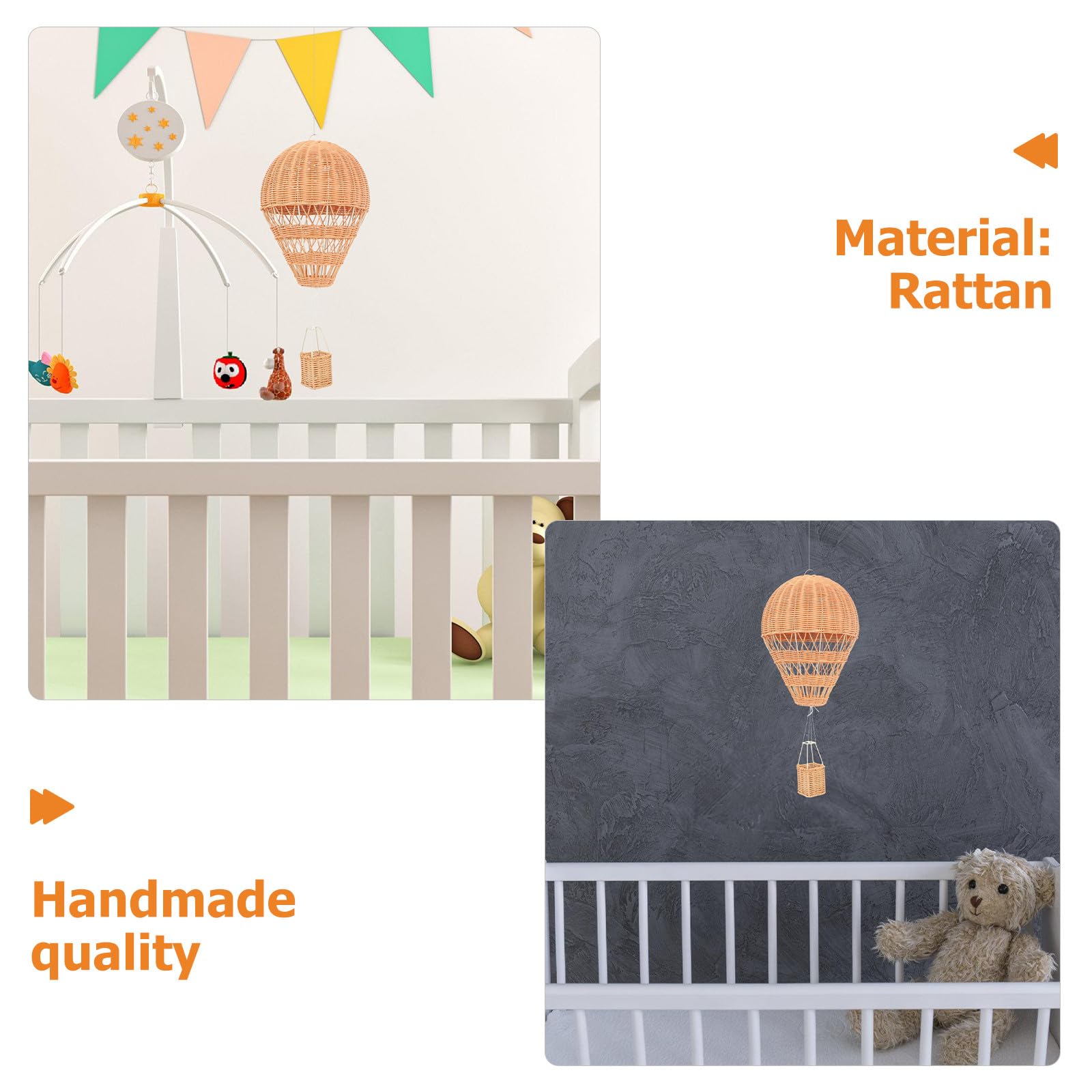 Handgefertigter Rattan Heißluftballon in Natürlichem Khaki Spielerische Boho Hängedekoration für Kinderzimmer und Babyparty Dekoration