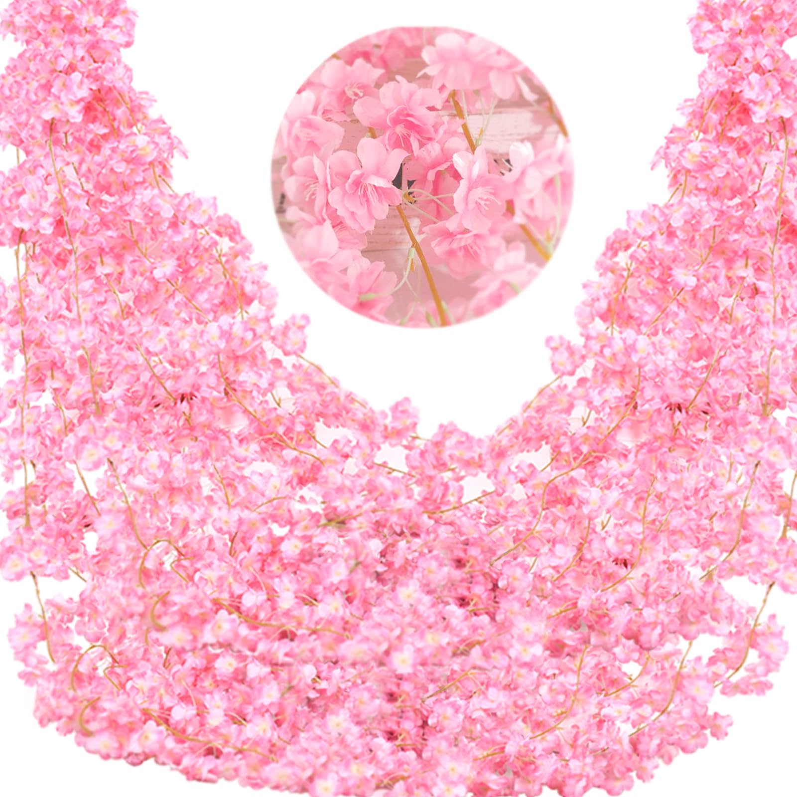 BSITSSS 3PCS Artificial Silk Cherry Blossom Garland Vines Hanging Vine Garland Artificial Flowers for Outdoor Indoor Wedding Wall Badroom Decoration, 180cm (Dark Pink)