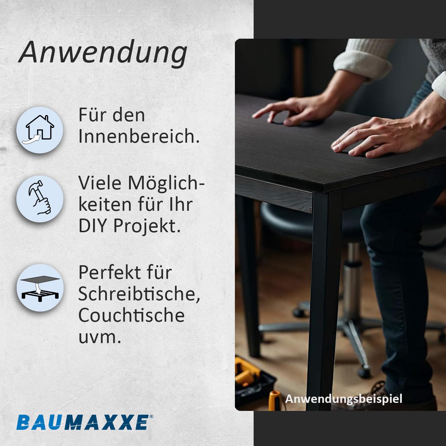 Tischplatte I 100 x 60 cm I rechteckig I Stärke: 10 mm I schwarz Ash I MDF Platte Melaminbeschichtung beidseitig I DIY-Projekte I bm336