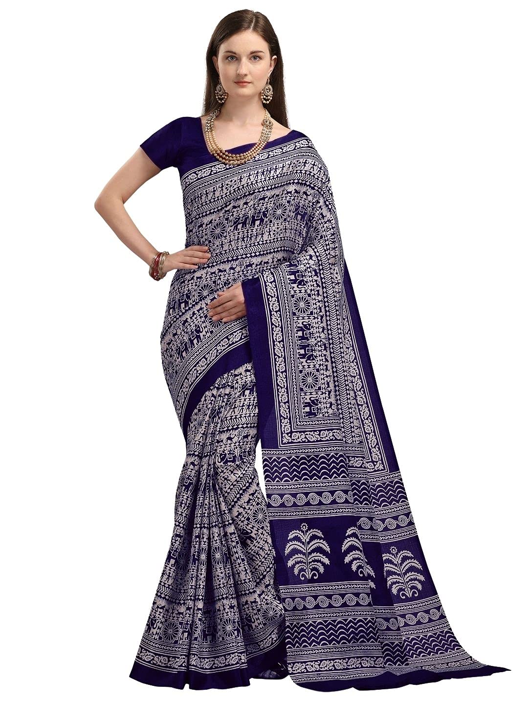 EthnicJunctionWomen's Silk Cotton Kalamkari Print Saree With Blouse Piece