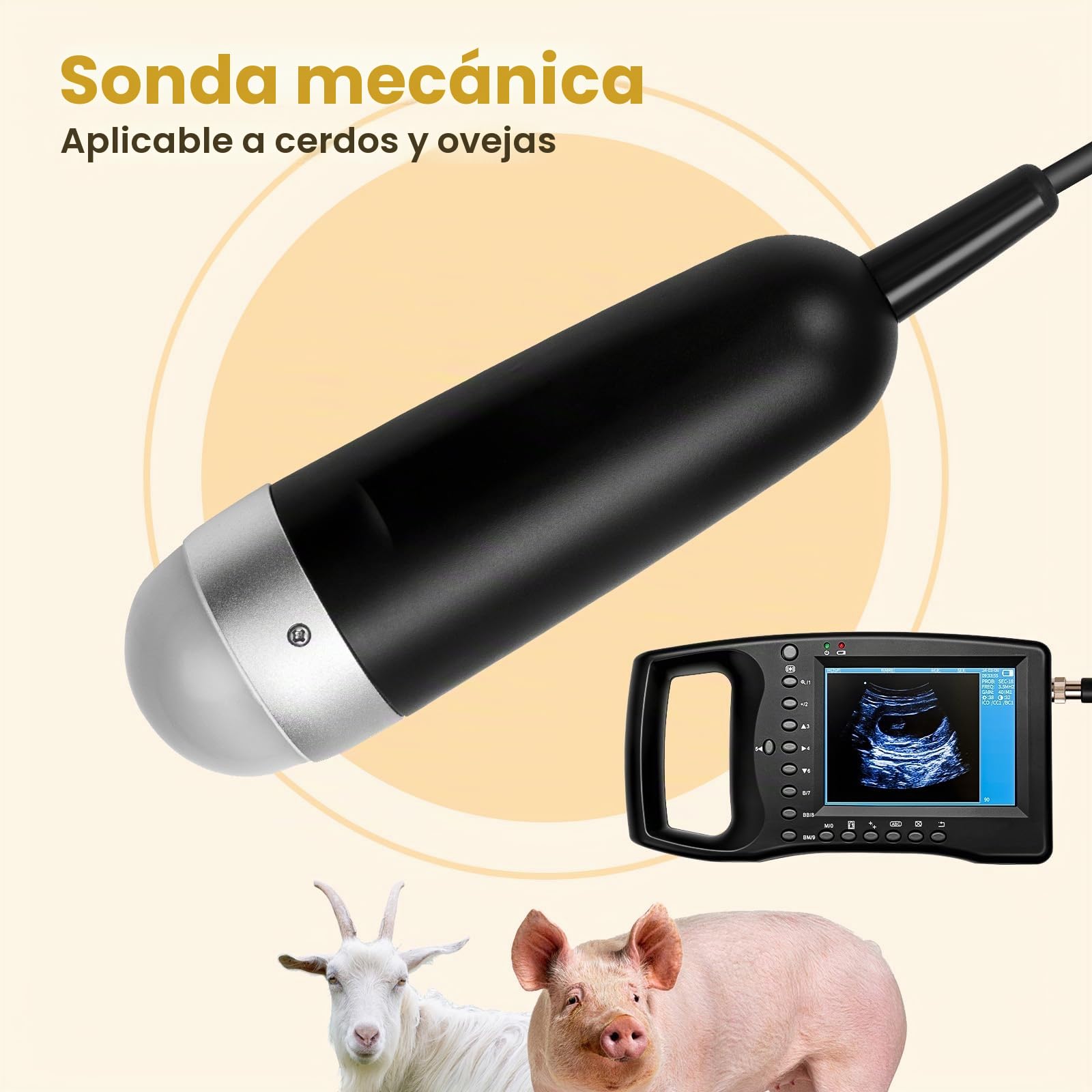 GOYOJO Escáner de Ultrasonido Veterinario, Veterinario Portátil B-Ultra Máquina de Escáner con 3,5 MHz Sonda Mecánica 8 Campos de Color para Las Ovejas, Perros, Gatos y para la Prueba de Embarazo