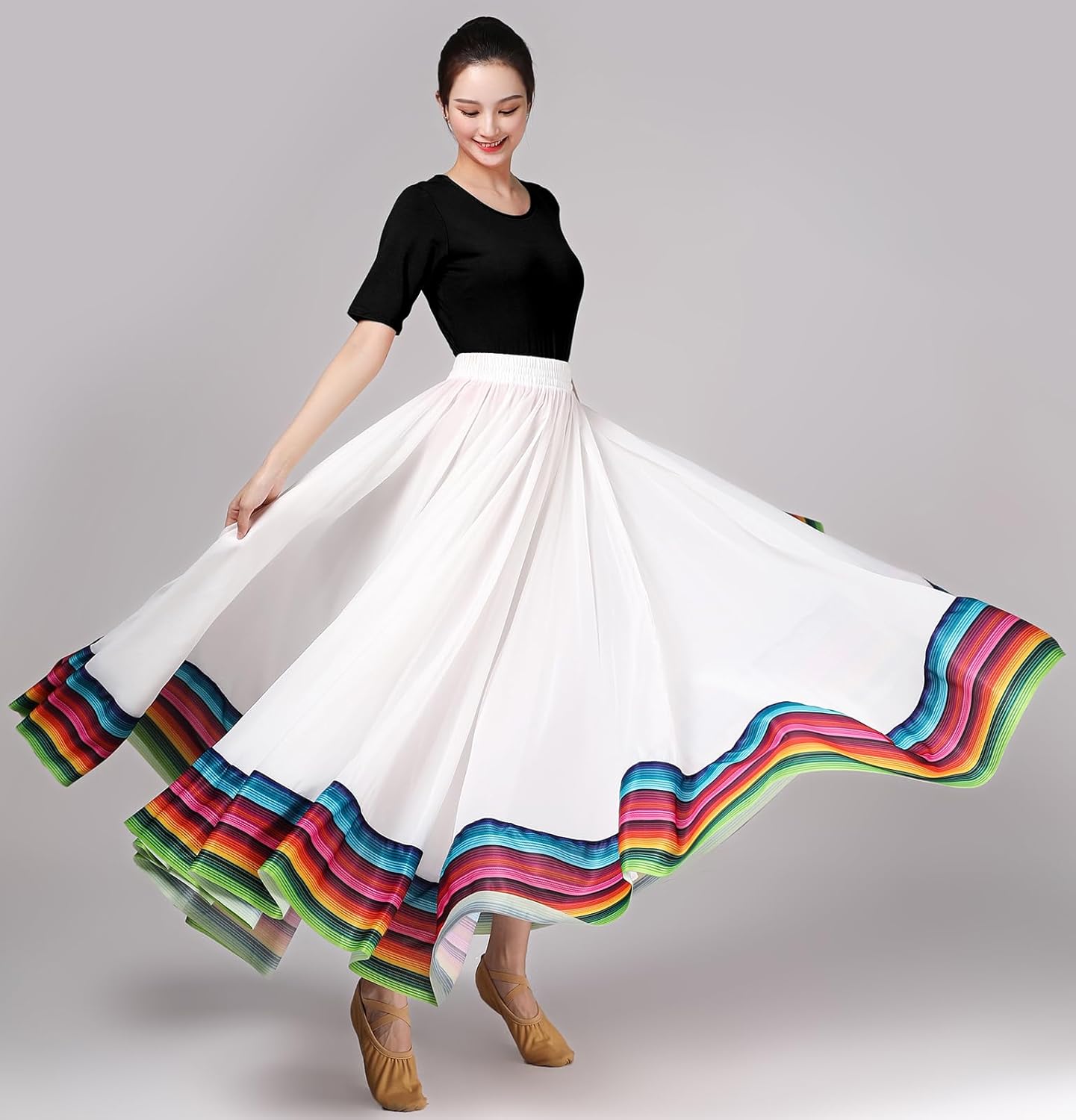 Women's Lyrical Dance Skirt - Chiffon Swing Long Skirt for Mexican & Flamenco Dance