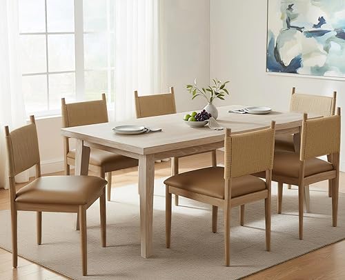 Vista 8 de EALSON Juego de 2 sillas de comedor modernas de mediados de siglo, sillas de comedor de madera negra con respaldo tejido, cómodas sillas de cocina