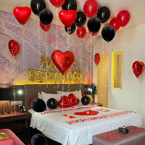 Miniatura 7 de Globos de látex rojos, negros y blancos, 60 globos de fiesta de 12 pulgadas, negro, rojo y blanco, para cumpleaños, boda, baby shower, fiesta de