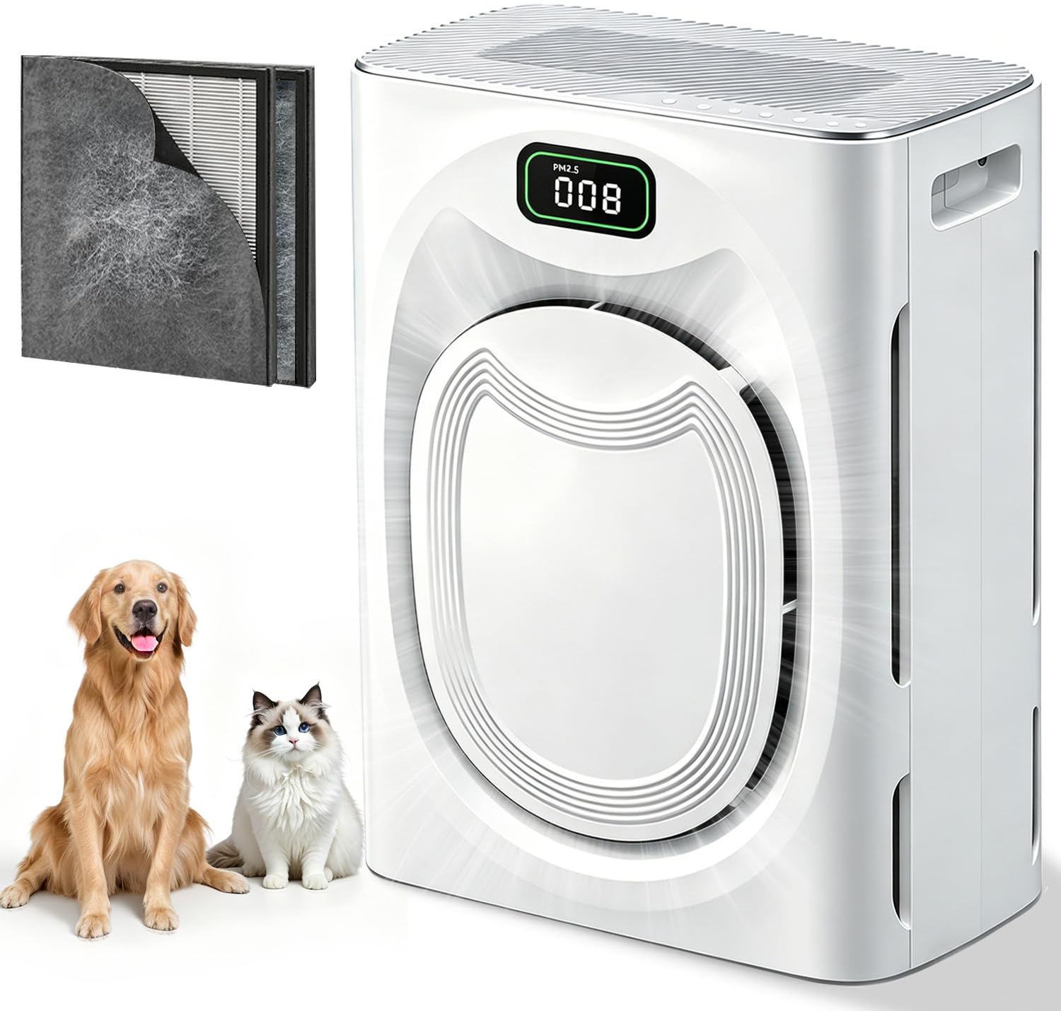 Pet Air Purifier for Home Large Room Bedroom 2500 Ft² with Washable Filters, H13 HEPA Double-Sided Filter Air Purifier with Smart WiFi, Quiet Air Cleaner for Smoke Dust Cat Hair Pets Odor-image-36