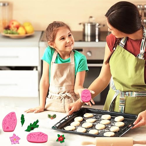 Miniatura 4 de Moldes de arcilla de silicona de hoja de acebo de Navidad, 3 paquetes de moldes de fondant de flores de abeto para decoración de velas de Navidad,