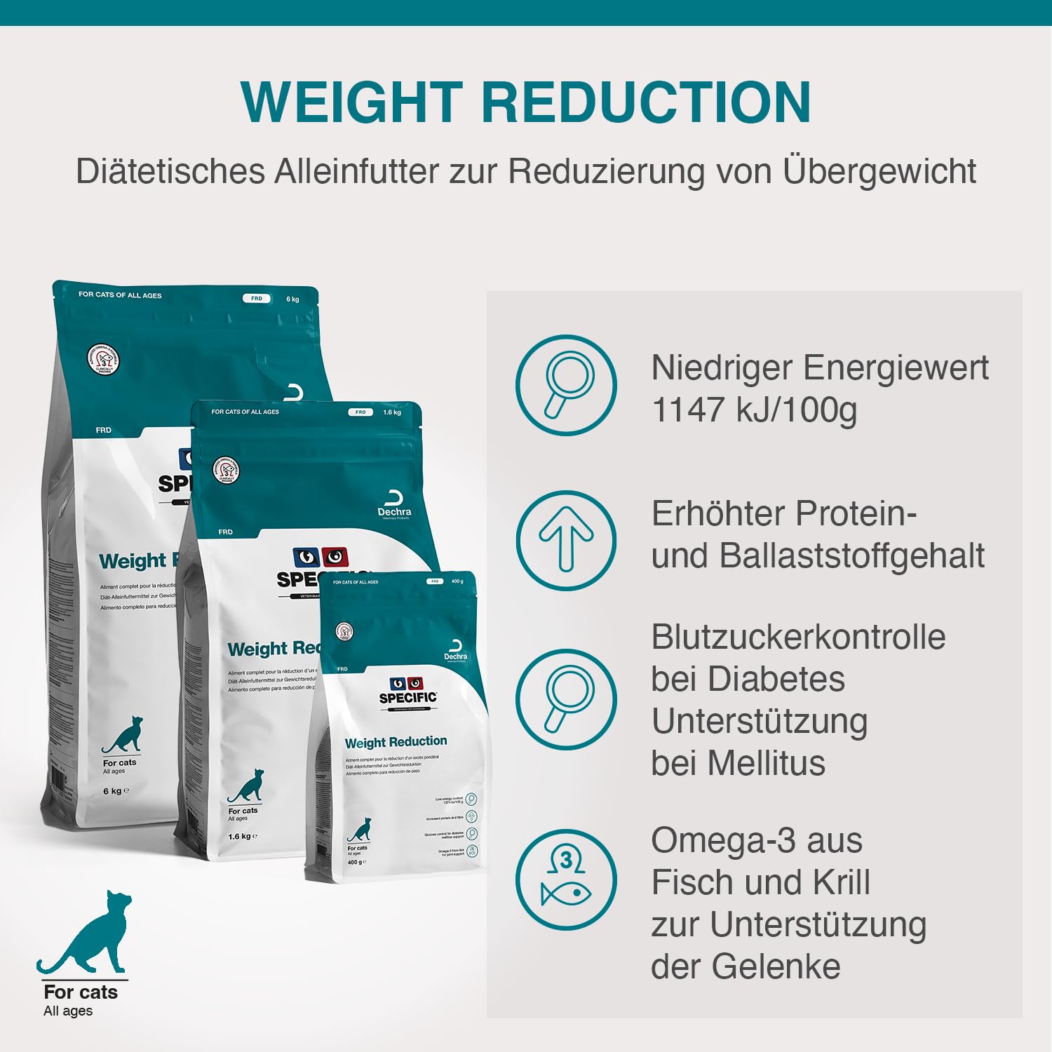 SPECIFIC® Weight Reduction (FRD) 6 kg - Diät-Trockenfutter für Katzen - Proteinreich - Fett- und kalorienarm - Für übergewichtige Katzen und Katzen mit Diabetes geeignet - DECHRA Veterinary Products