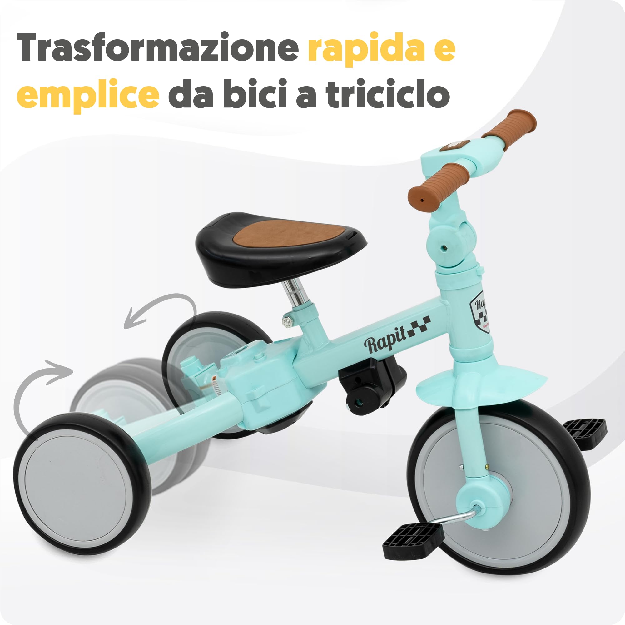 Triciclo Evolutivo 5 in 1 Interbaby | Triciclo Bambini con Maniglione da 1 a 5 Anni | Bicicletta Bambini e Bici Senza Pedali Trasformabile | Con o Senza Pedali | Regolabile e Adattabile (Verde)