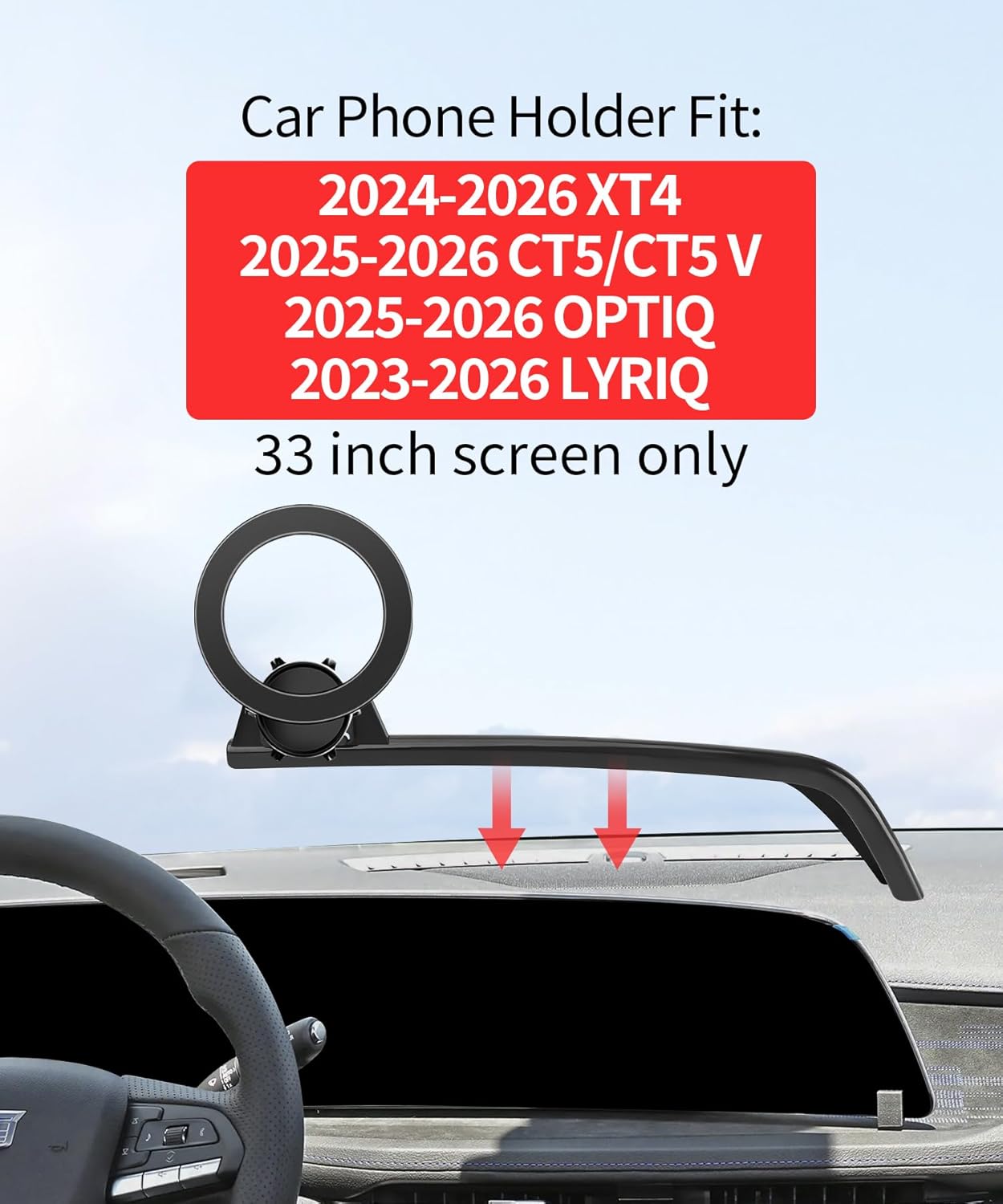 MaserWeller Car Phone Holder for Cadillac Lyriq 2023-2026 Accessories, Optiq/CT5/CT5 V 2025-2026, XT4 2024-2026, 33-Inch Screen Fixed Clip, Phone Mount Compatible with MagSafe, Cell Phone Holder
