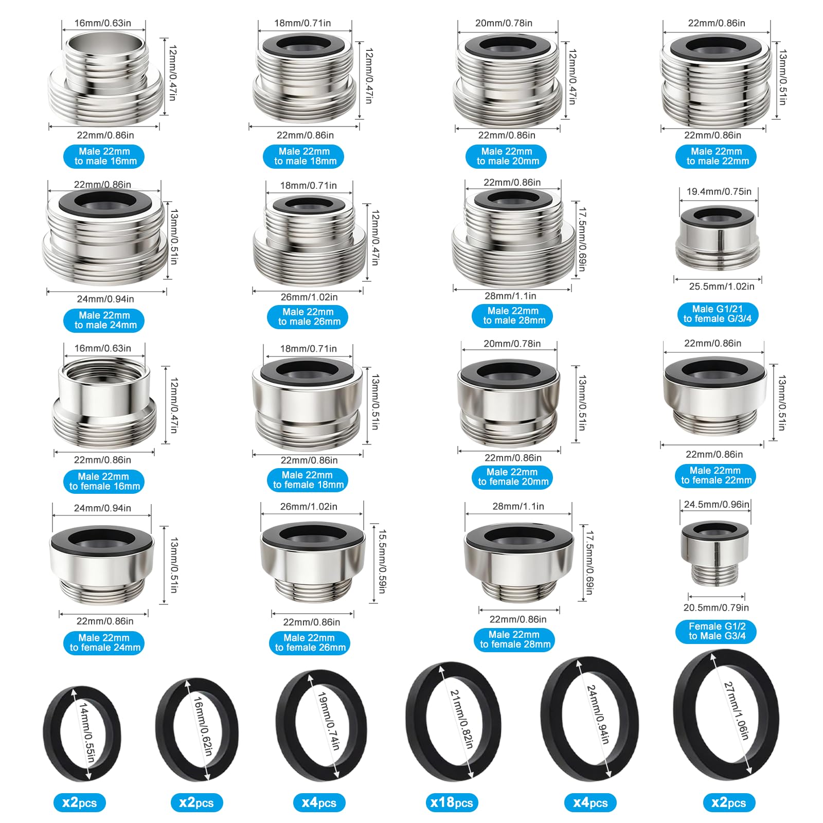 Set di 16 adattatori per rubinetto in rame, adattatore universale per rubinetti da cucina, lavandino, tubo da giardino e filtro per acqua