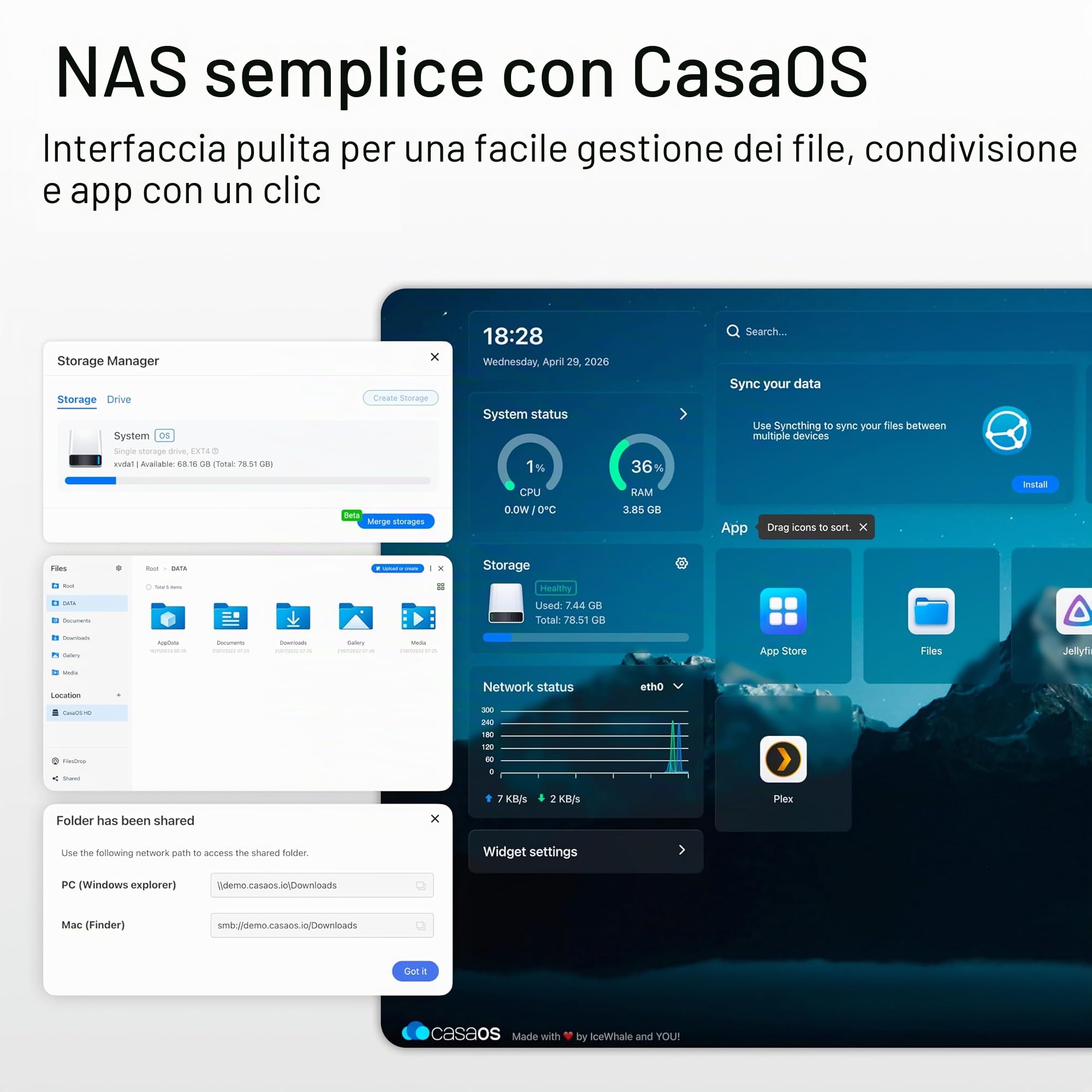 ZimaBlade X86 Server a scheda singola per Cyber Native, Kit NAS DeskBuild NAS fai da te a 4 core con app One-Click Server personale hackerabile con PCIe x4, Gigabit Ethernet Network Attached Storage