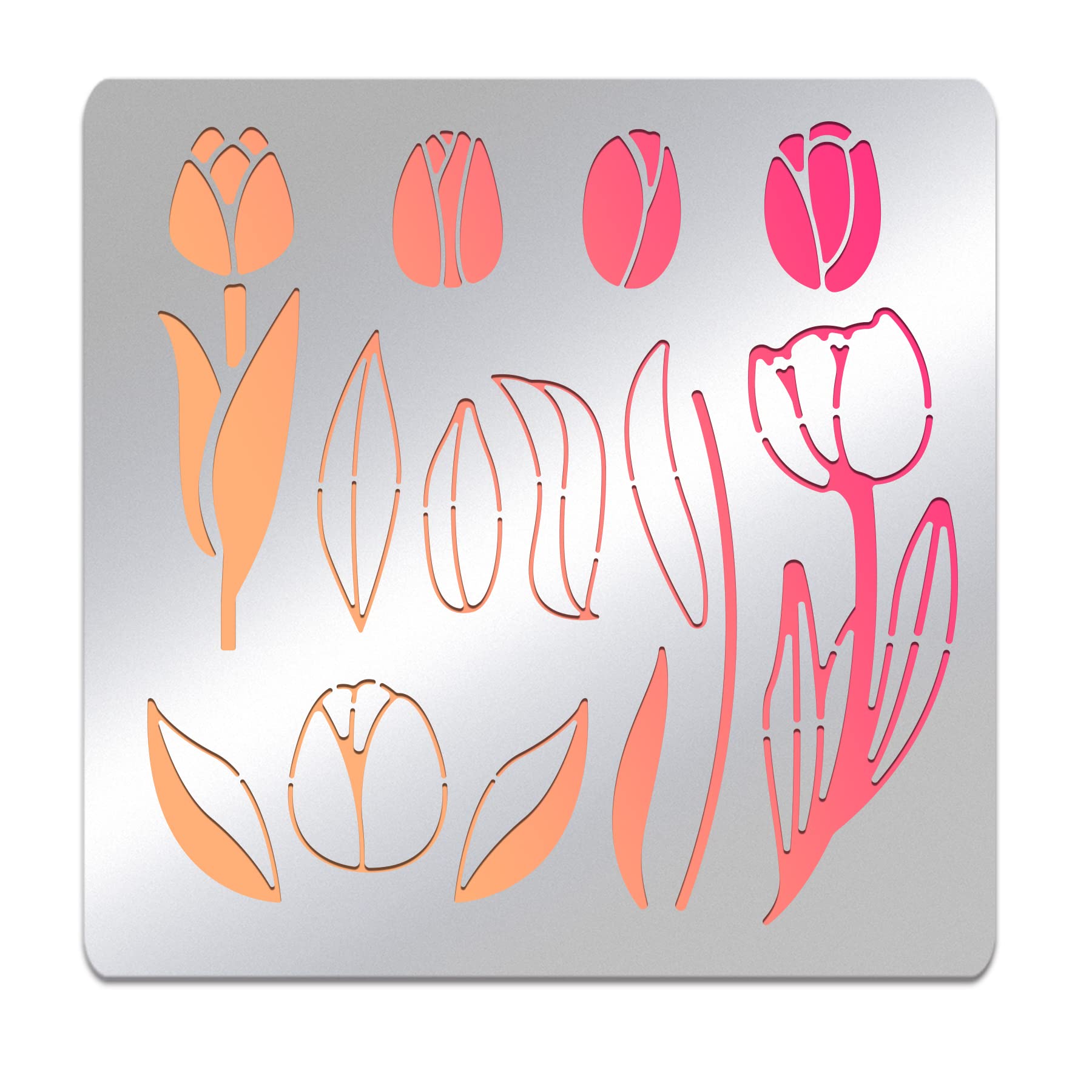 BENECREAT Tulip Metal Stencils Templates, Reusable Flowers Stainless Steel Stencils Leaves Journal Tool for Painting, Wood Burning, Pyrography and Engraving, 6x6 inch