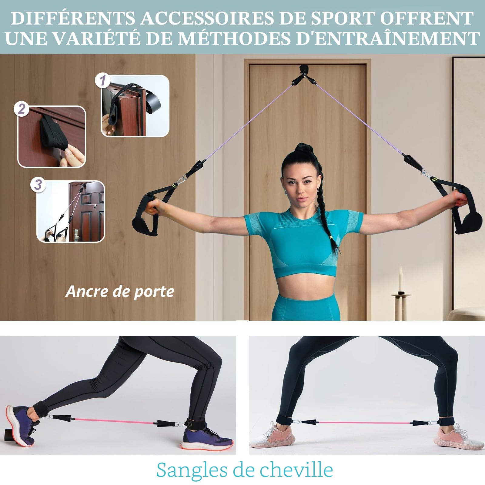 Kit Barre de Pilates avec 6 Bandes de Résistance Élastique, Musculation pour Homme et Femme, Yoga Fitness