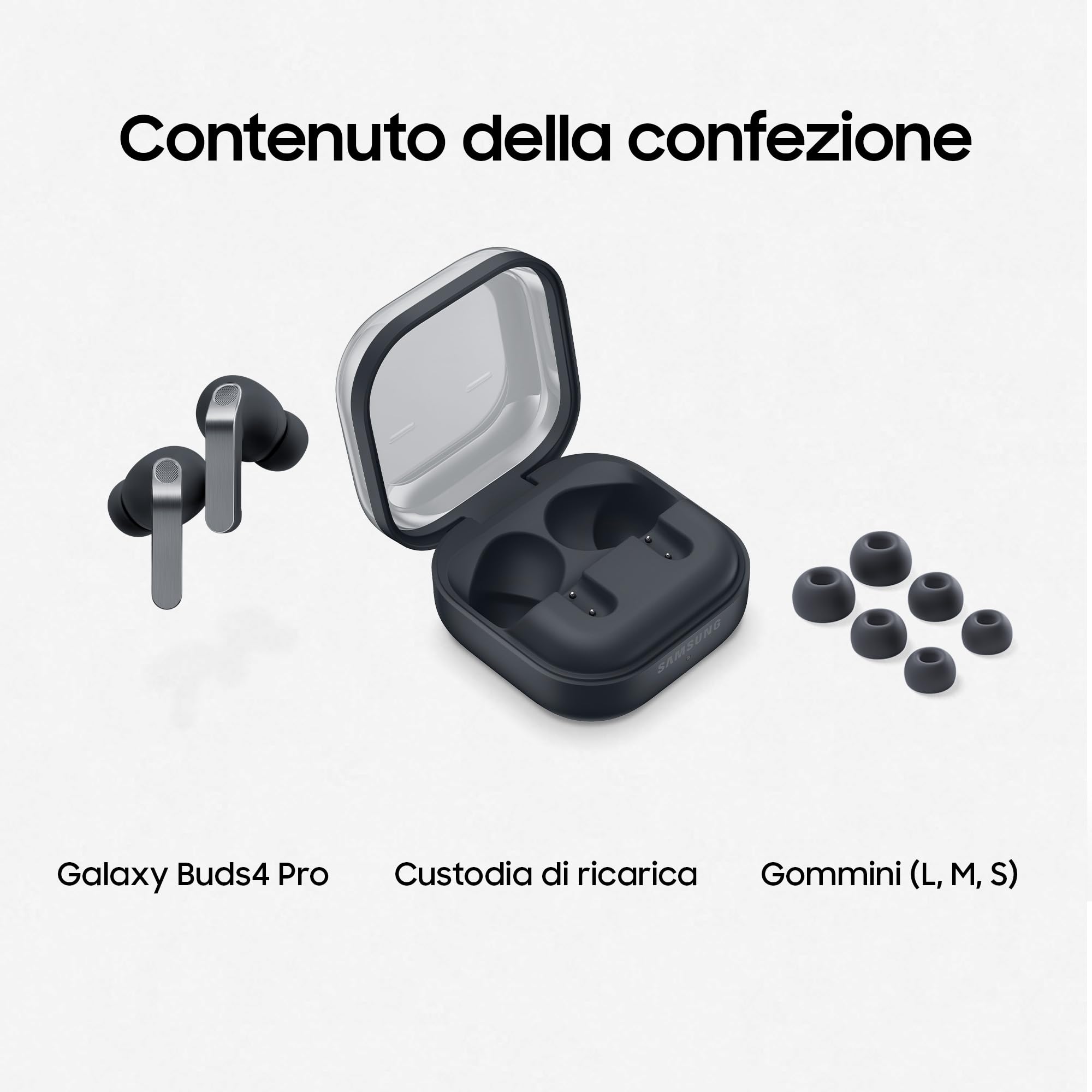 Samsung Galaxy Buds4 Pro Black, Altoparlante a 2 Vie, Doppio Amplificatore, Chiamate Cristalline, Audio 360°, ANC Migliorata, Controllo Adattivo Rumore, Galaxy AI con Comandi Vocali