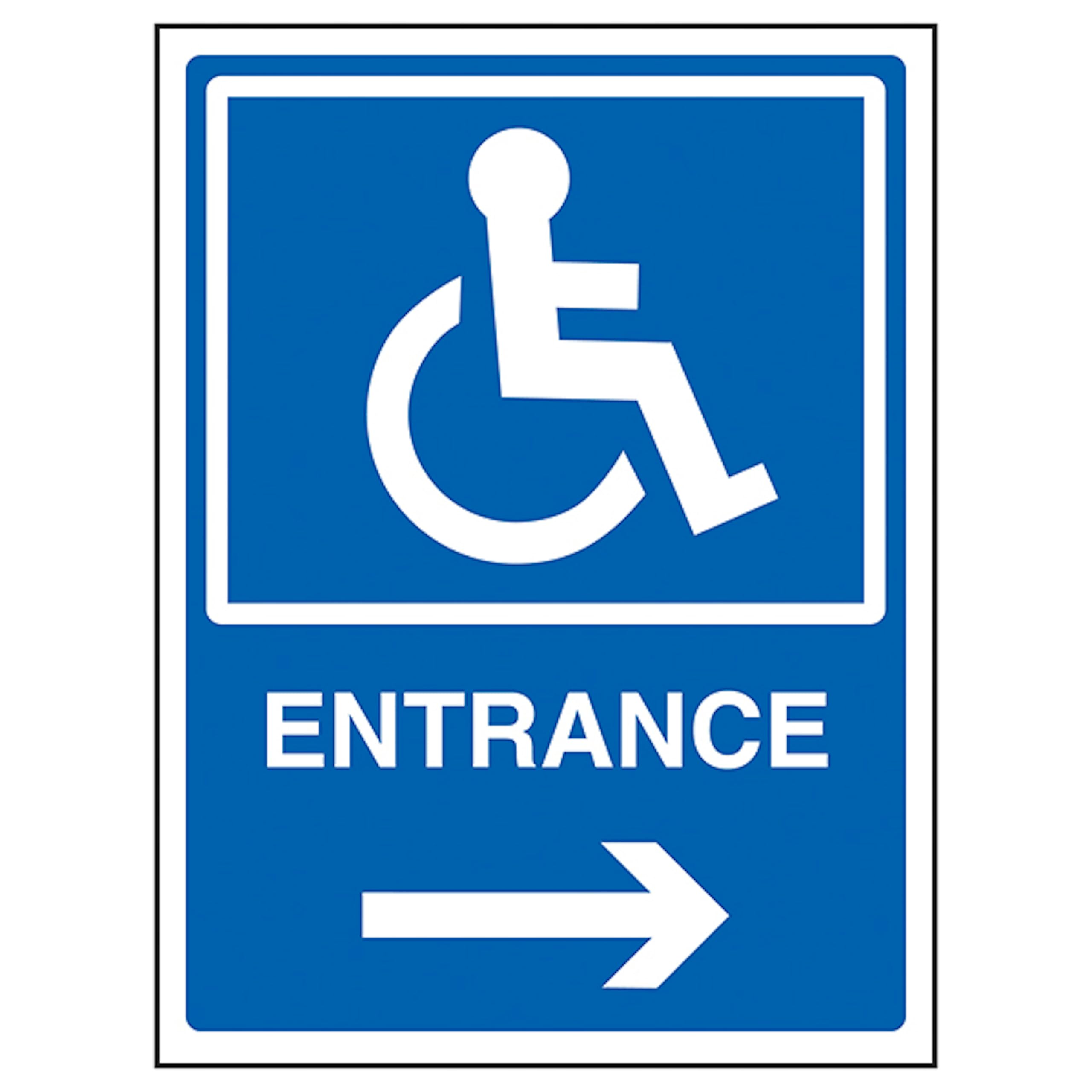 V Safety Disabled Entrance Arrow Right 150 x 200 mm - Blue Rigid Plastic Safety Sign