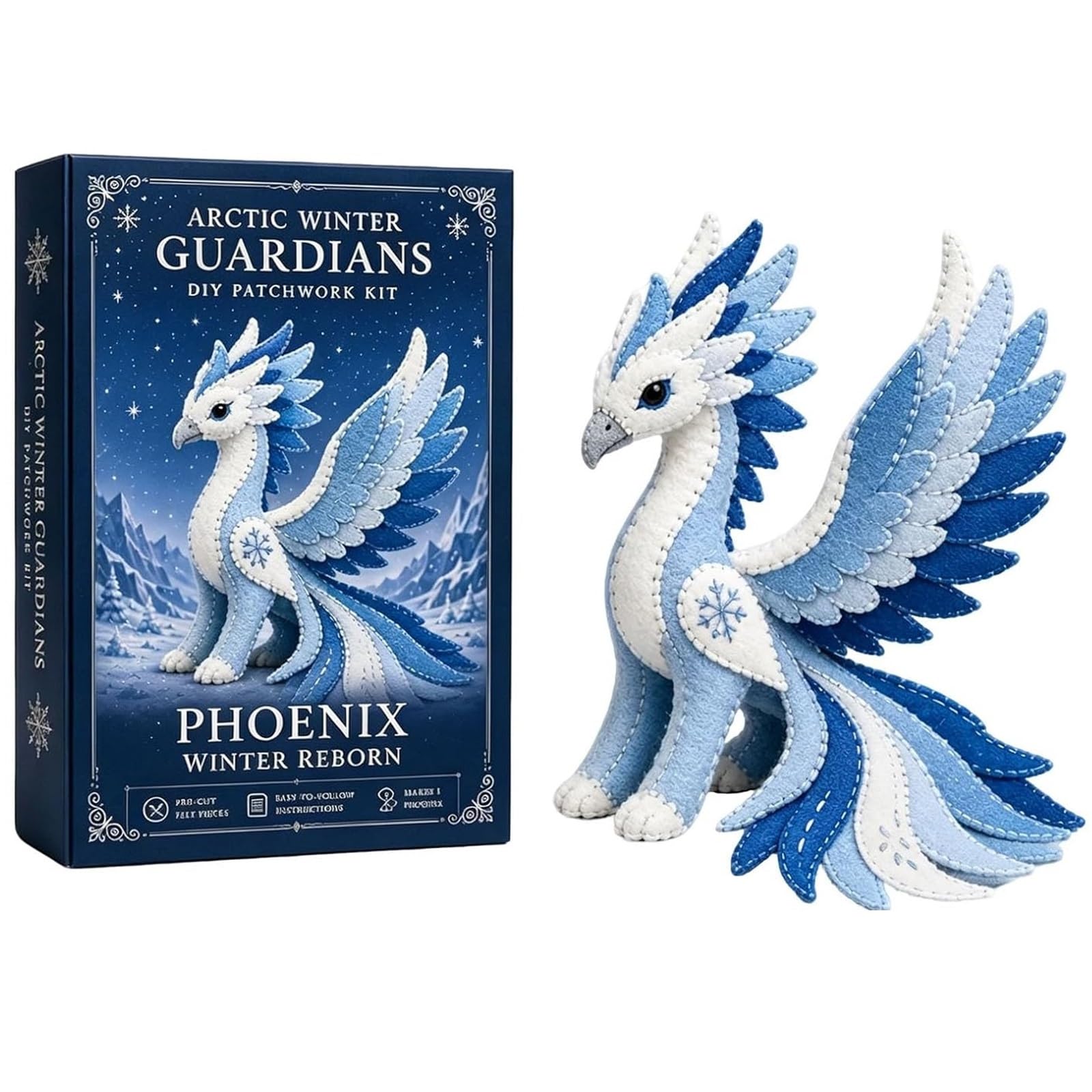 Arctic Winter Guardians DIY Patchwork Kit Arctic Winter Guardians DIY Patchwork Kit, Felt Animal Sewing for Beginners, 3D Stuffed Animals Mythical Creature(Phoenix 02)