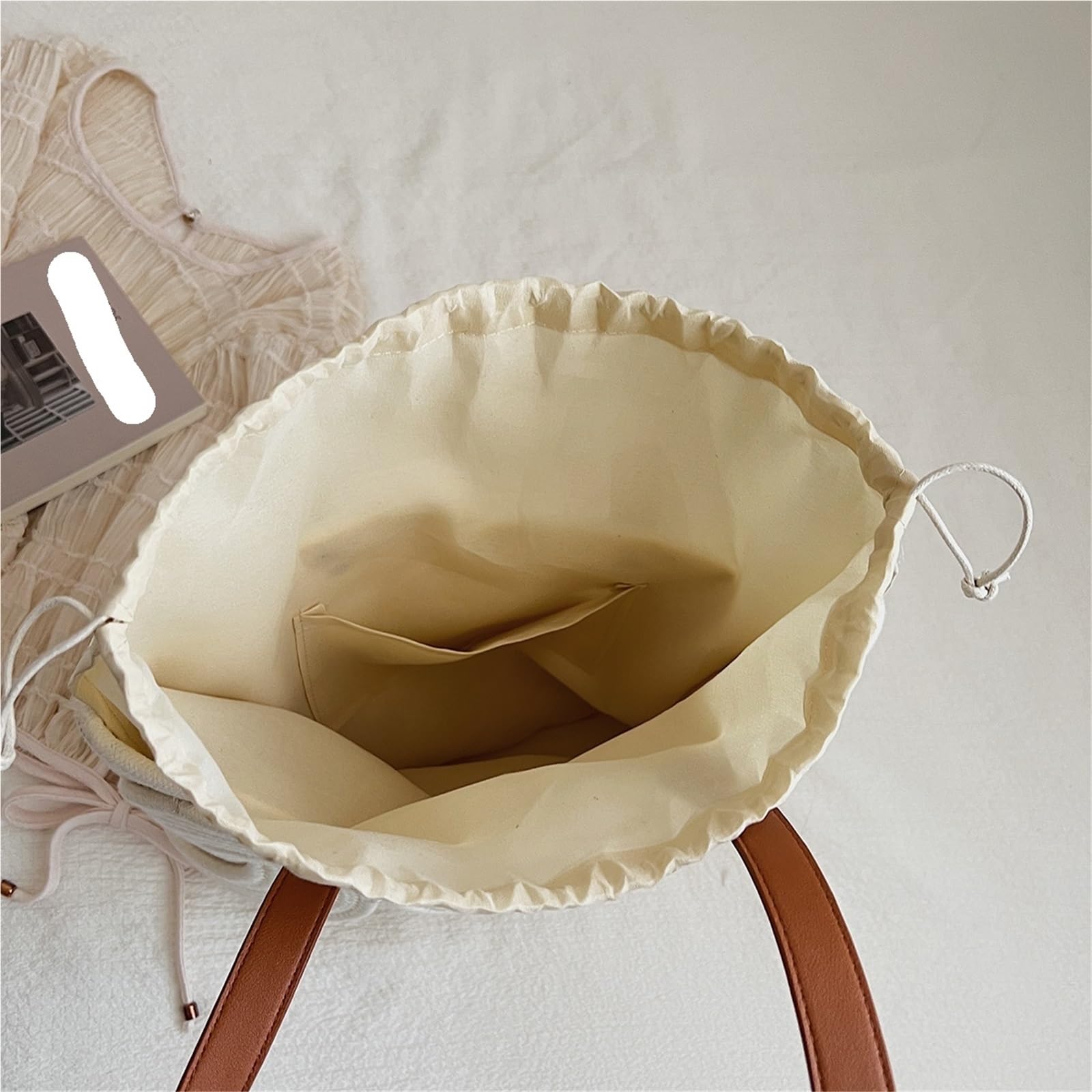 bolso mujer verano Bolsos de hombro geométricos for mujer, algodón y lino, gran capacidad, con cordón, bolso compras