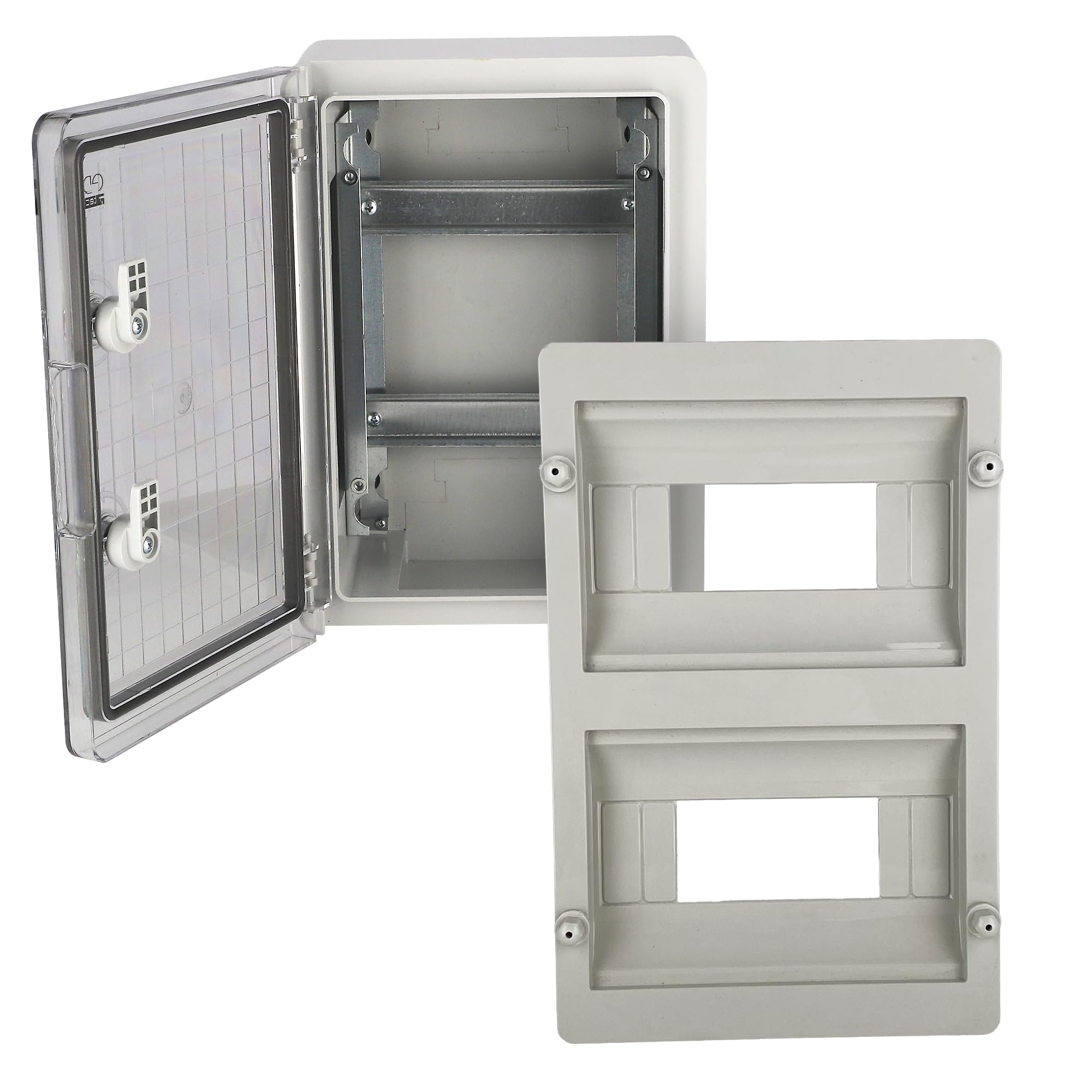 EDO Rozdzielnica Elektryczna Natynkowa ABS IP65 16 Modułów (2x8) 250x350x150 mm – Skrzynka Bezpiecznikowa z Szyną DIN, Transparentne Drzwiczki PC, IK10, Szara