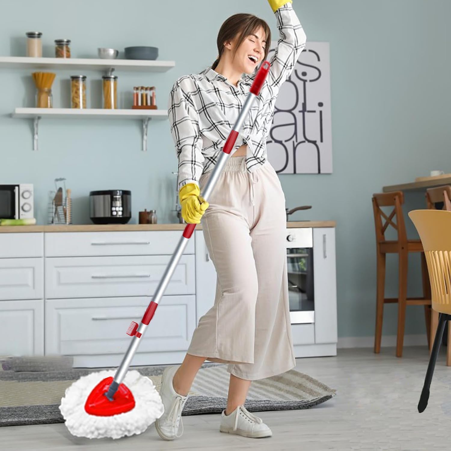 2 Pack Spin Mop Replacement Heads for Cedar EasyWring 1 Tank, 30'-58" Mop Handle, Mop Base and Scrub Brush Combo Set, Microfiber Mop Refills
