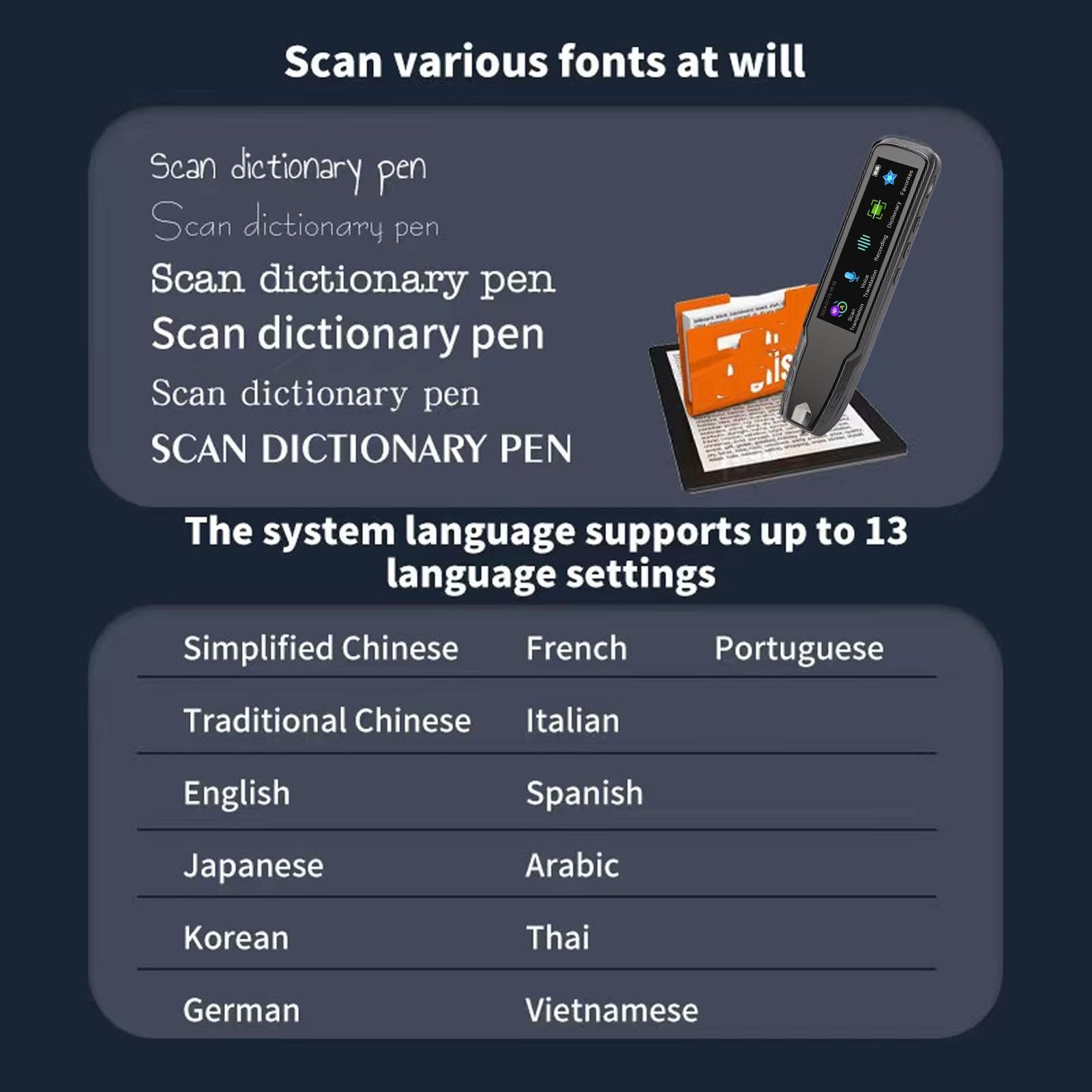 Fafeicy Penna per Traduzione Penna Traduttore Lingua Portatile con Scansione di Online Offline Funzione di Registrazione 1050mAh 2,75 Milioni di Vocaboli per Studenti Viaggiatori Lettura Libri (GRAY)