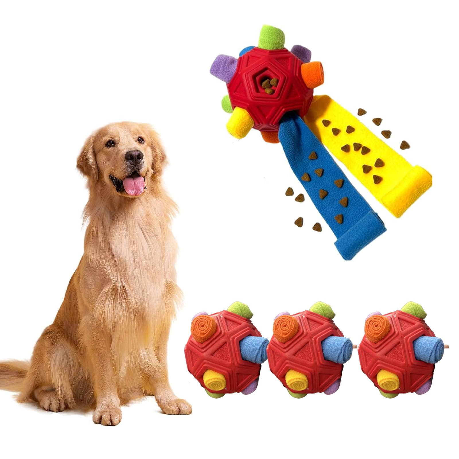 4pcs Snuffle Ball for Dog Toys Interactive Treat Dispenser, Slow Feeder Puzzle Toy for Boredom Relief, Foraging Snuffle Mat Alternative Puppy Enrichment Game for Small Medium Large Breeds Red