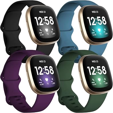 Getino Compatible with Fitbit Sense and Fitbit Versa 3 Straps, Soft Waterproof and Durable Classic Silicone Sport Band Adjustable Replacement Strap for Women and Men Size