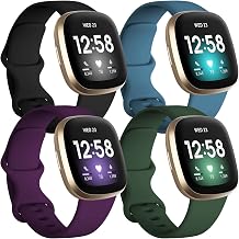 Getino Compatible with Fitbit Sense and Fitbit Versa 3 Straps, Soft Waterproof and Durable Classic Silicone Sport Band Adjustable Replacement Strap for Women and Men Size