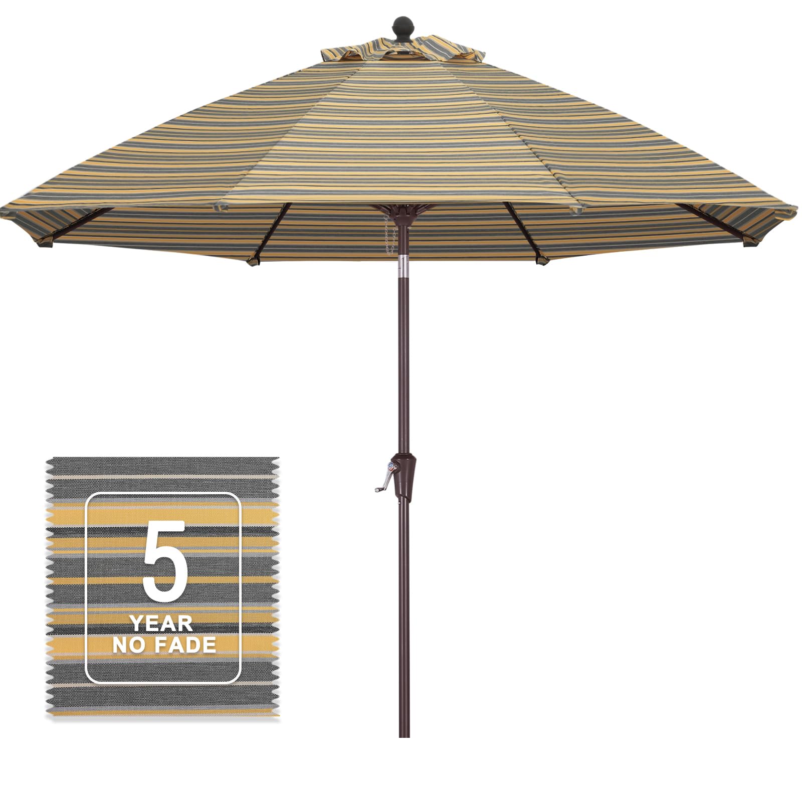 MasterCanopy Olefin 5-Year-Non-Fading Outdoor Patio Umbrella,Large UV Resistant Umbrella for Market Table -8 Ribs (2.7M,Gray & Yellow Multi-Stripes)