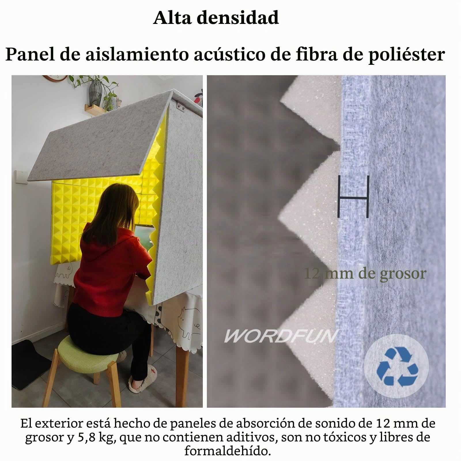 WORDFUN Cabina Grabación Portatil, 80x80x80cm Sonido Escudo Profesionala, Panel para La Grabación En Estudio De Casa, Grabación Vocal, Aislamiento Acústico, para Podcasting, Grabación Estudio