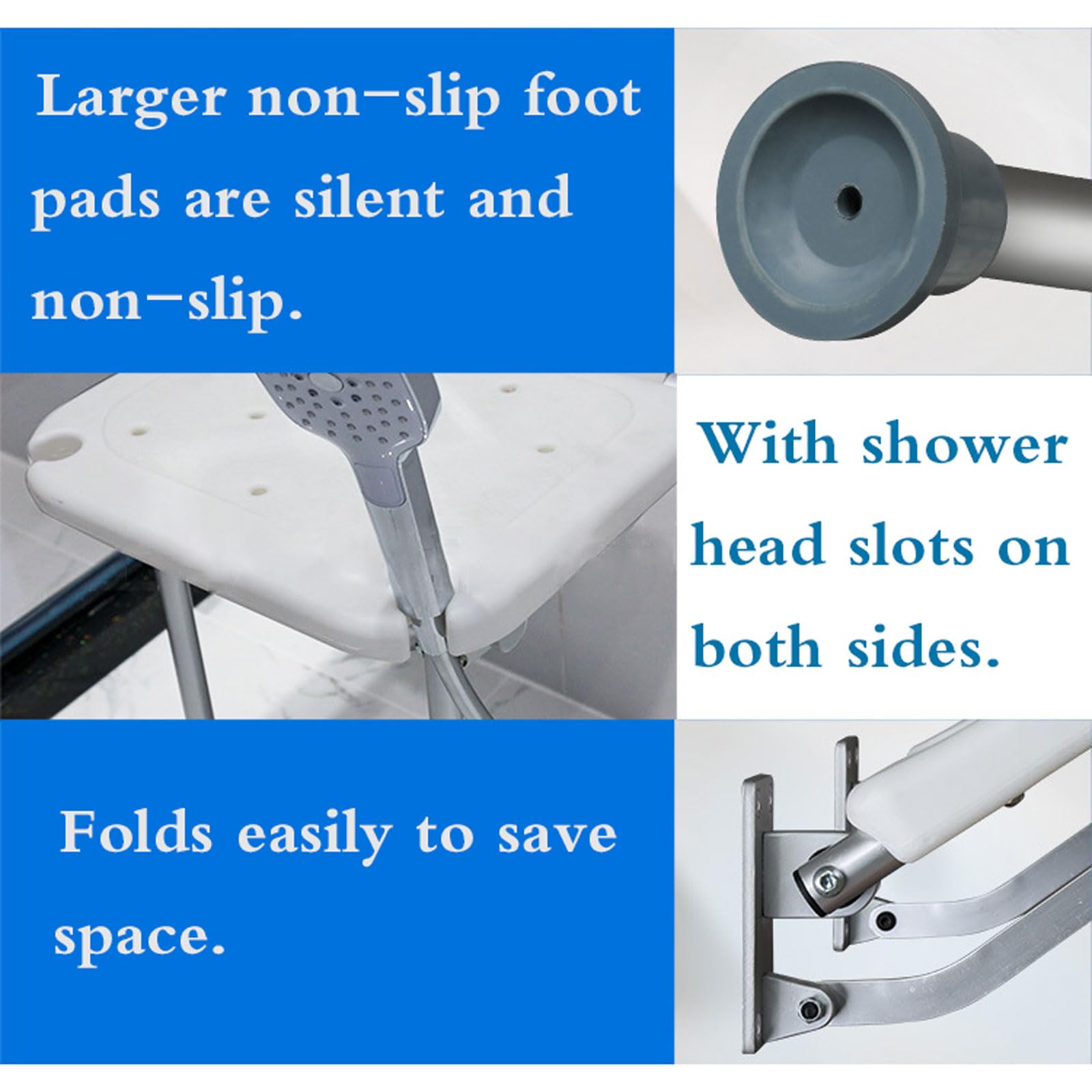 Silla Plegable de Pared,Taburete Plegable de Plástico para Baño,Silla Abatible Ducha Montado en la Pared,Base de Aleación de Aluminio,Antideslizante,Fácil de Instalar,Uso Doméstico