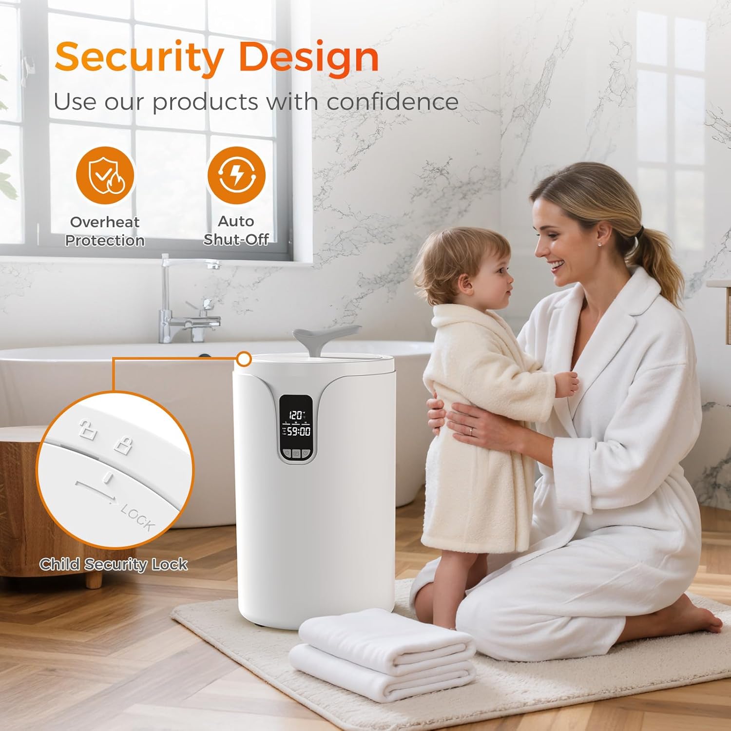 COWSAR Towel Warmers for Bathroom with 24 Timer, 20L Hot Towel Warmer Bucket, LED Display, Temperature Asjustable, Auto Shut Off, Fits Up to Oversized Towels, Bathrobes, Blankets (White+LED Display)