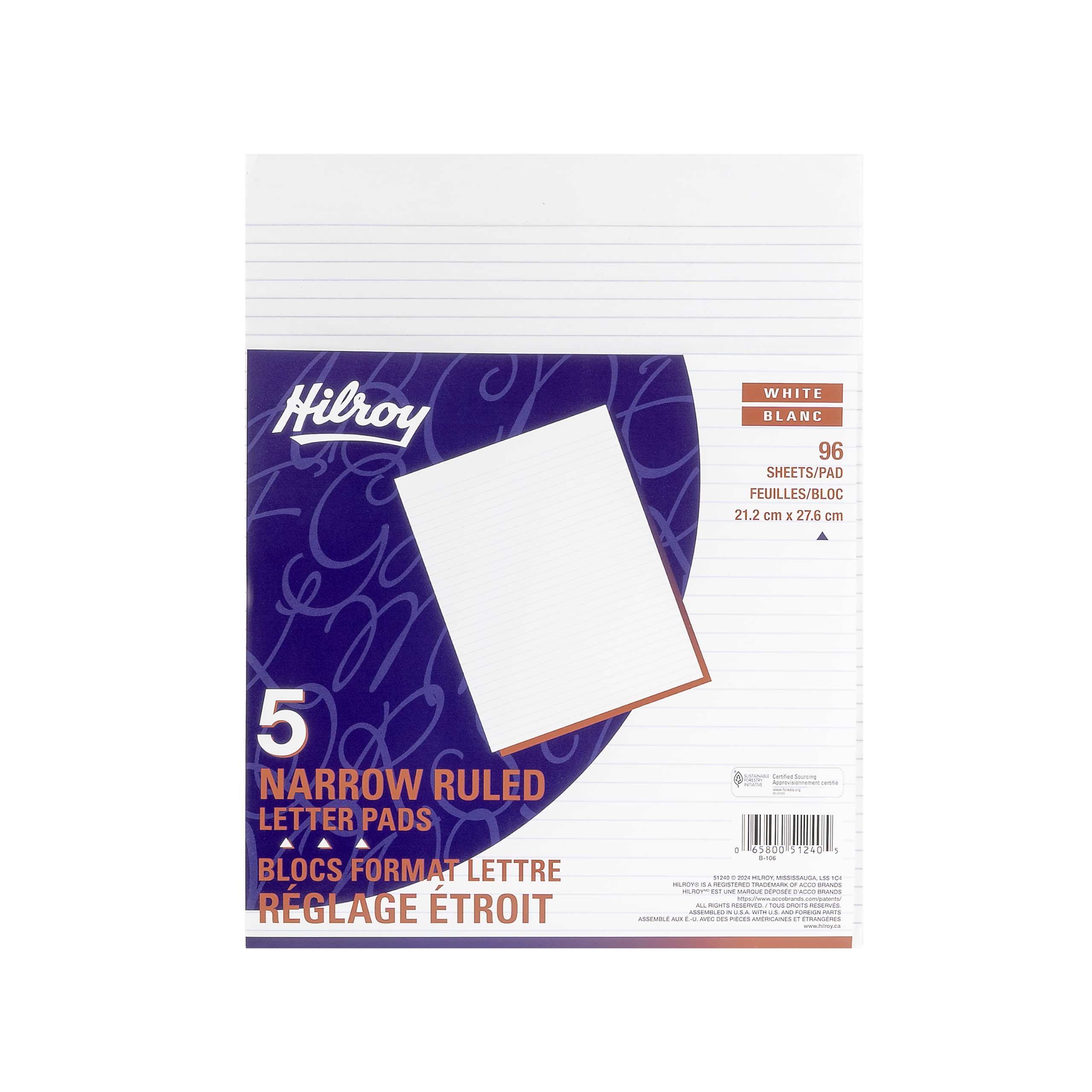 Hilroy Letter Pads, 8-3/8" x 10-7/8", Narrow Ruled, 192 Pages/96 Sheets Per Pad, 5-Pack, White (51240) image 4