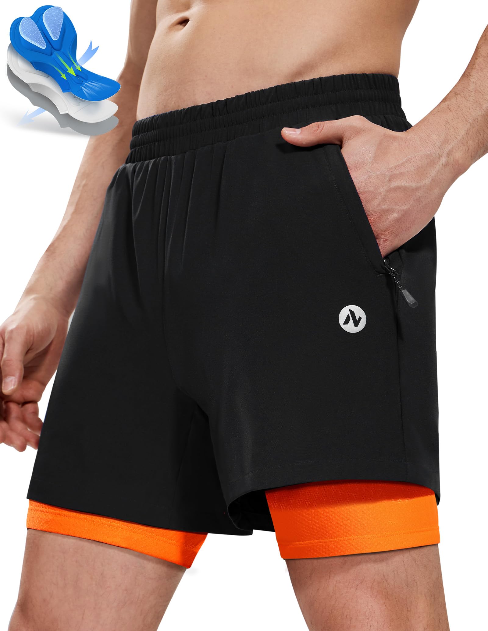 Nepest Men’s 4D Padded Mountain Bike Shorts MTB Cycling Biking Bicycle Riding Shorts with Zipper Pockets