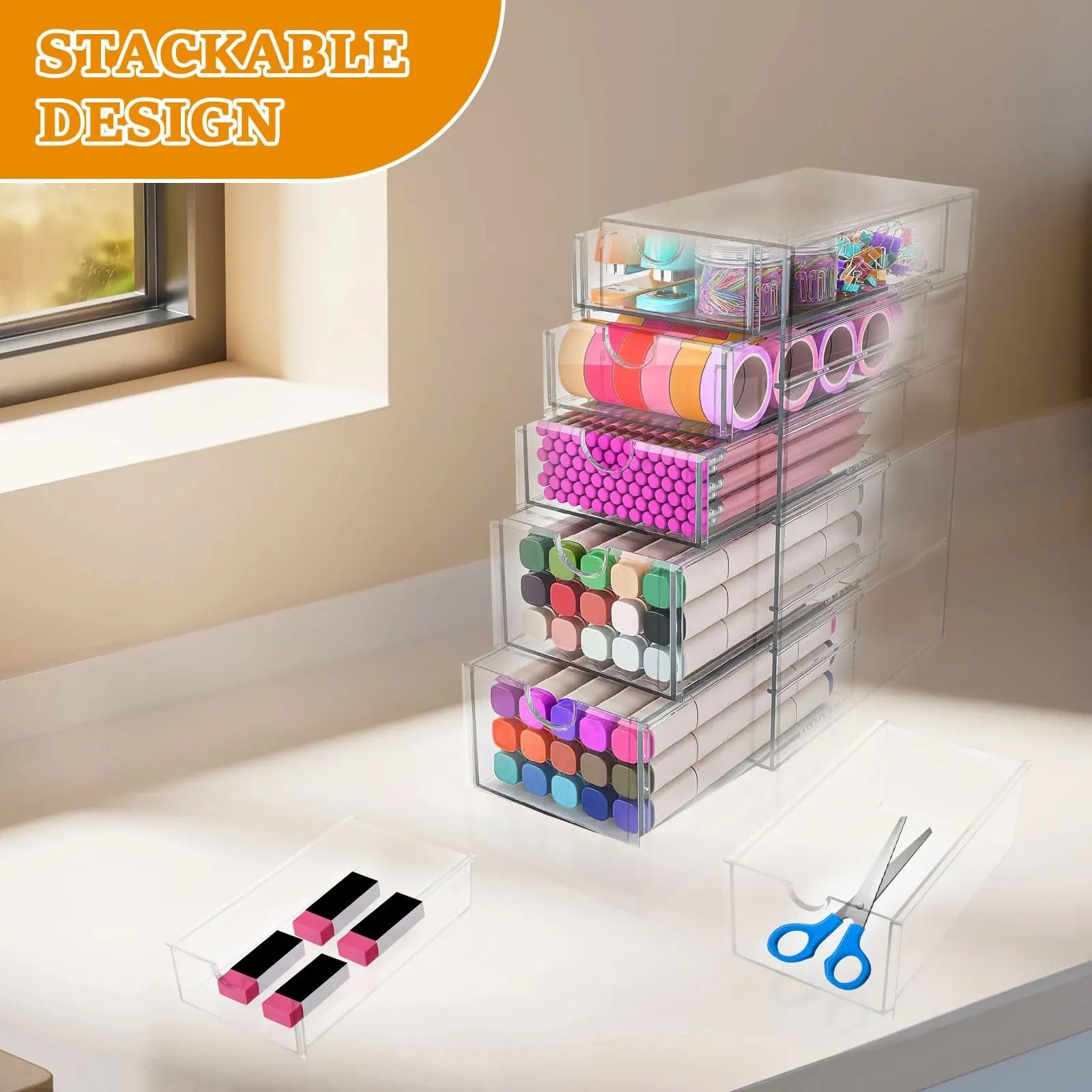 Organizer Trucchi Scatola Portaoggetti for Cassetti In Acrilico A 4/5 Strati, Trasparente, Organizer Da Scrivania, Impilabile, for Trucco(4 Tier)