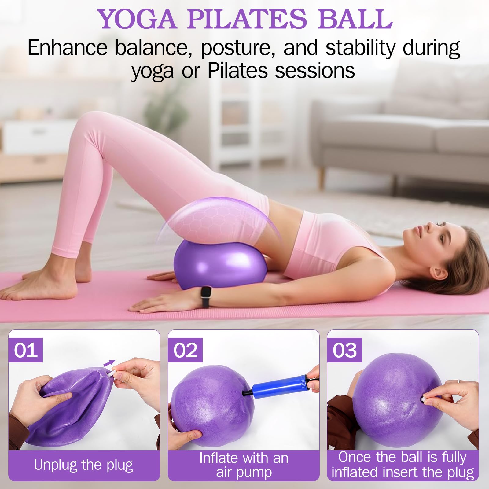 Kit Pilates Maison Femmes, Ensemble Pilates & Yoga Essentiel avec Anneau, Ballon, Bandes de Résistance
