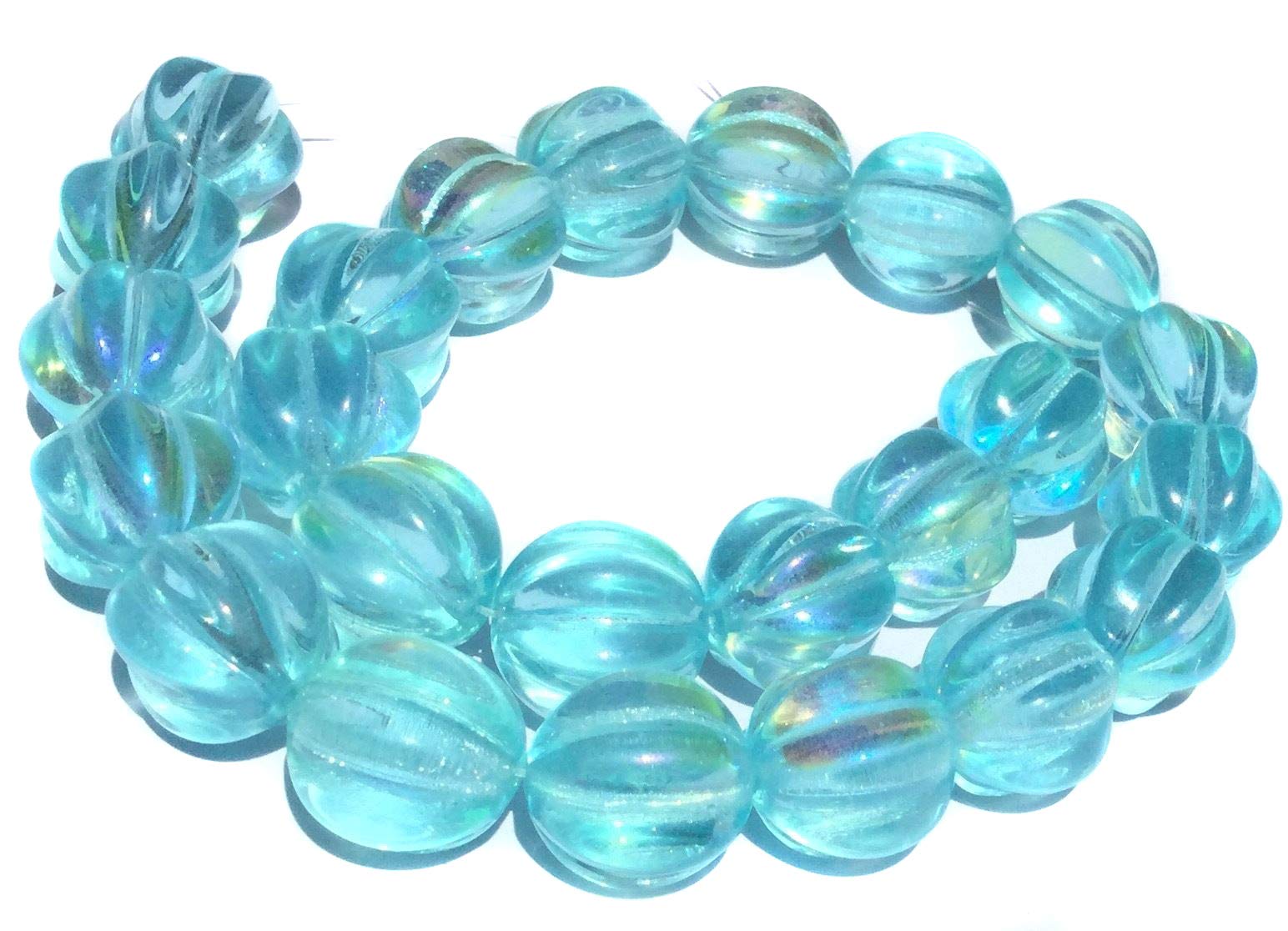 24 PCS Trade Czech Bohemian Transparent Aqua AB Melon Glass Beads