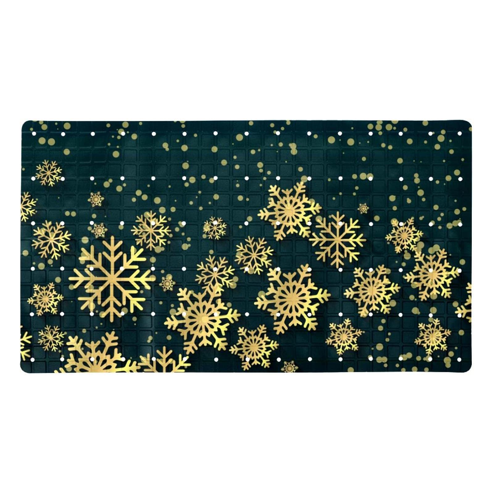 Estera de ducha de copo de nieve navideño en oro alfombra de PVC con ventosas para baño de hotel