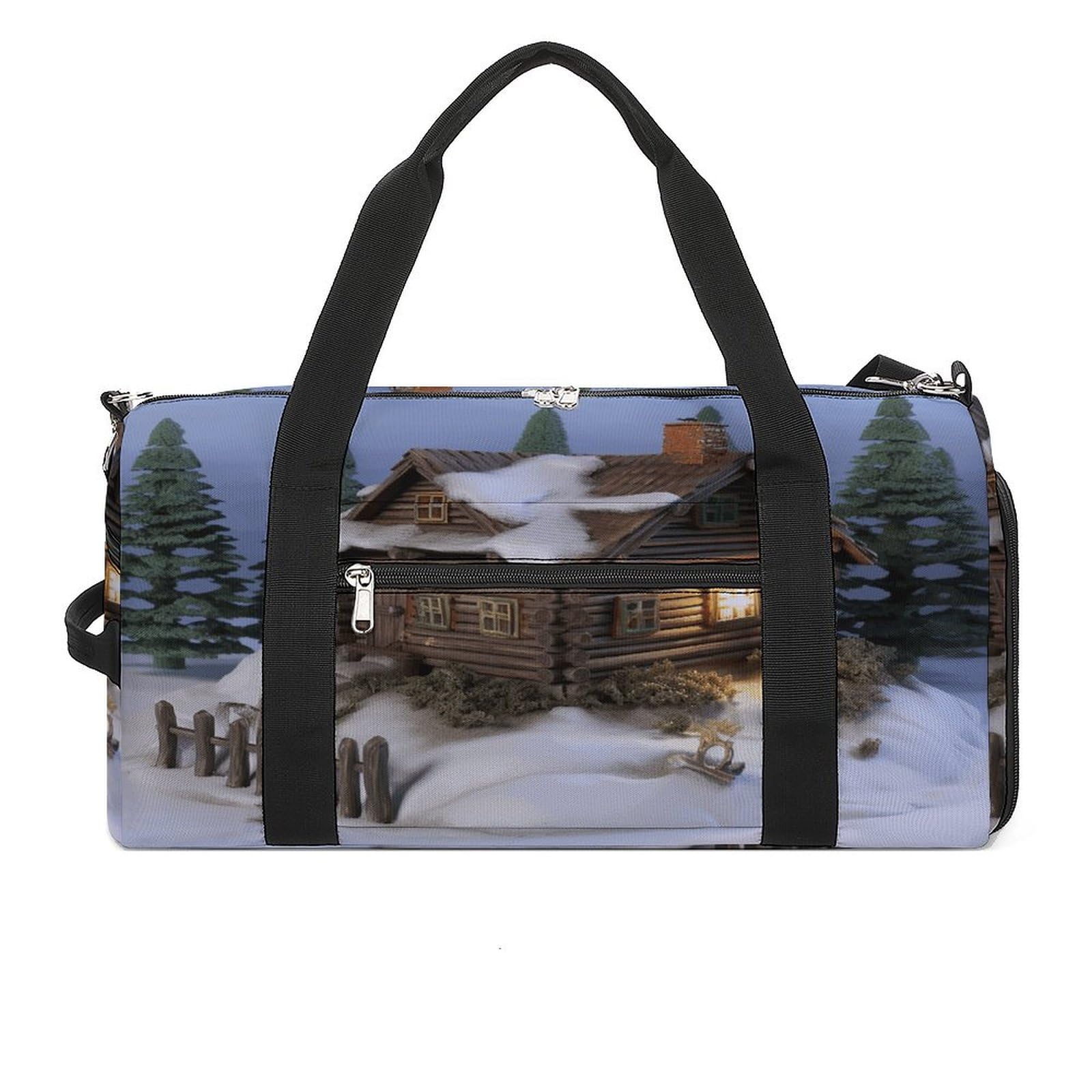 Turnbeutel für Damen und Herren, Holz, rustikaler Holzhäuschen-Druck, wiederverwendbar, Turnbeutel mit Schuhfach, Stil, Einheitsgröße, modern, Stil:, Einheitsgröße, Modern