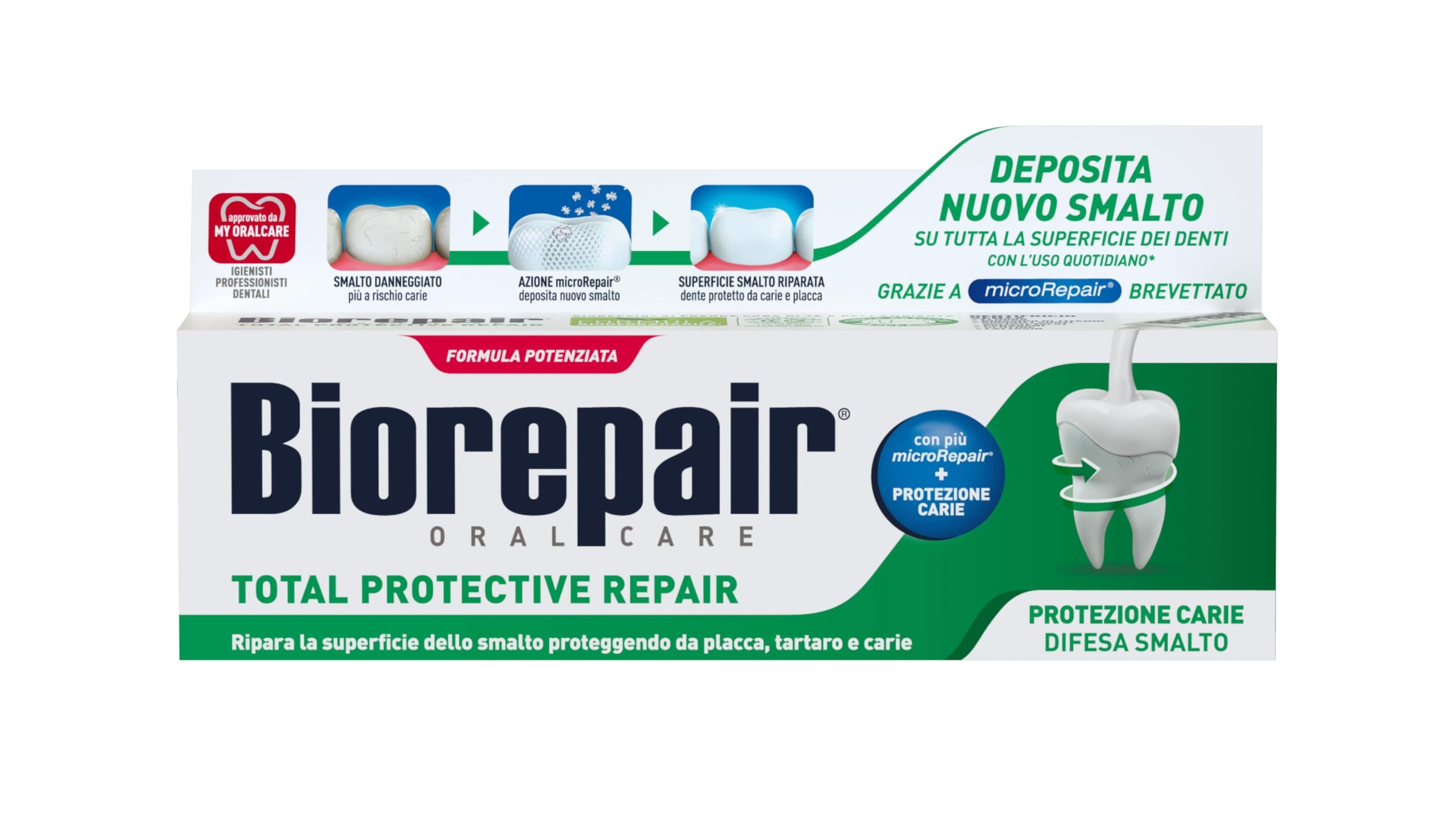 Biorepair, Total Protective Repair - Pasta de dientes de 12 paquetes de 75 ml para reparar el esmalte de uñas, protege contra el revestimiento, el sarro y las caries, repara el esmalte de uñas