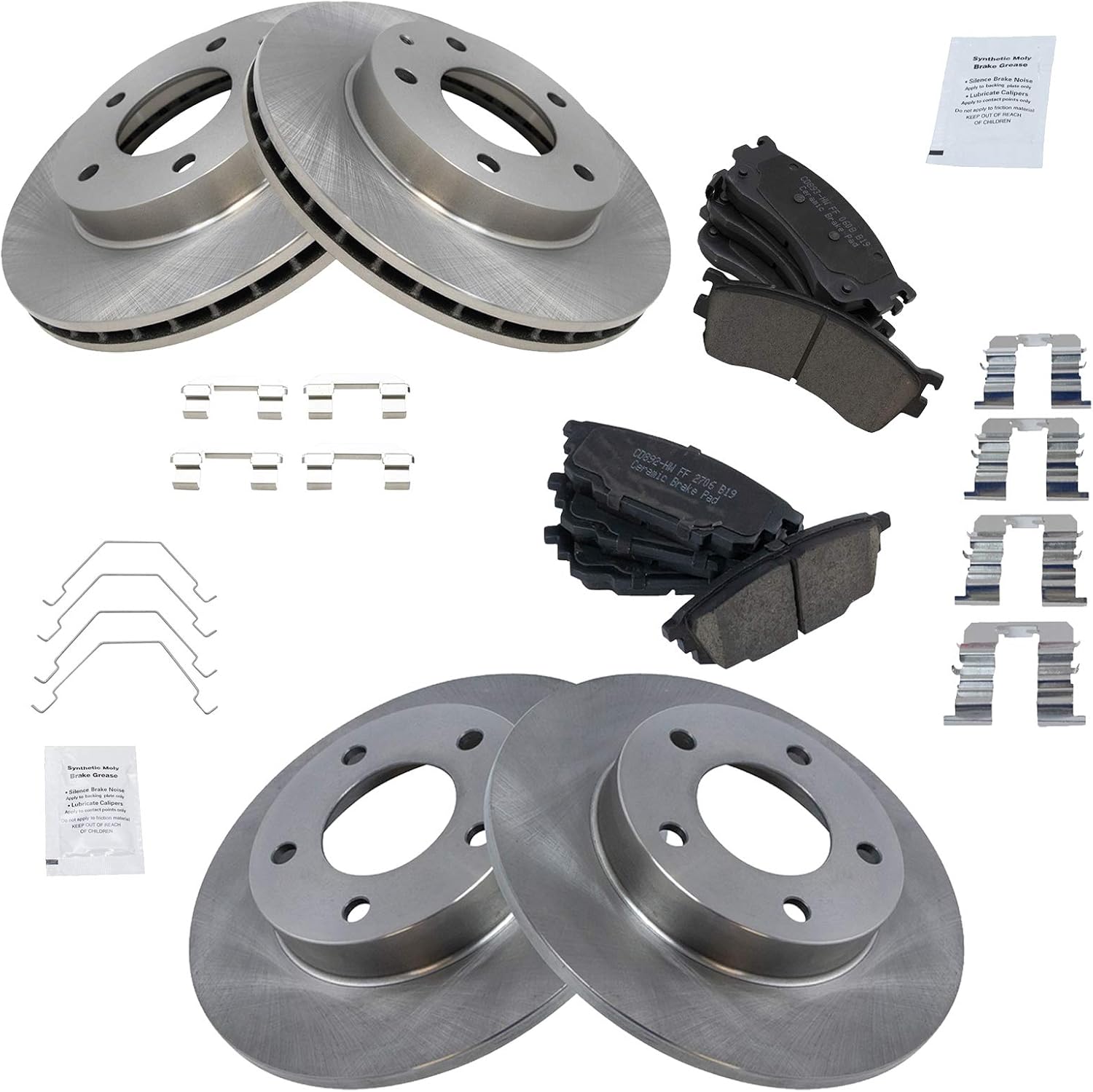 TRQ Front and Rear Brake Pad & Rotor Kit Brake Pads Brake Rotor Ceramic Compatible with 2001-2003 Mazda Protege 2002-2003 Protege5 BKA11825