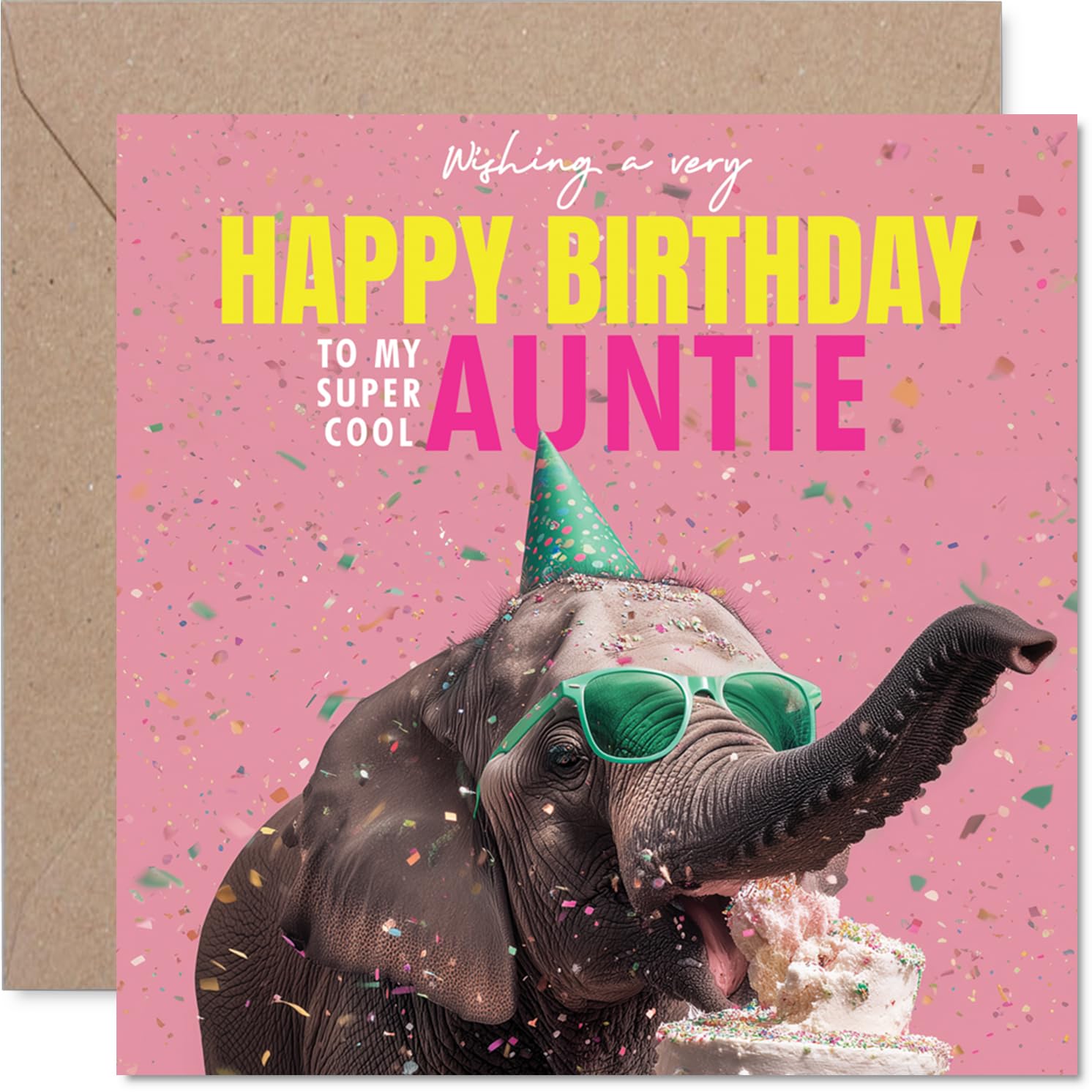 Auntie Birthday Card - Elephantastic Birthday - Happy Birthday Card for Auntie from Nephew Niece, 145mm funny elephant Bday Greeting Cards