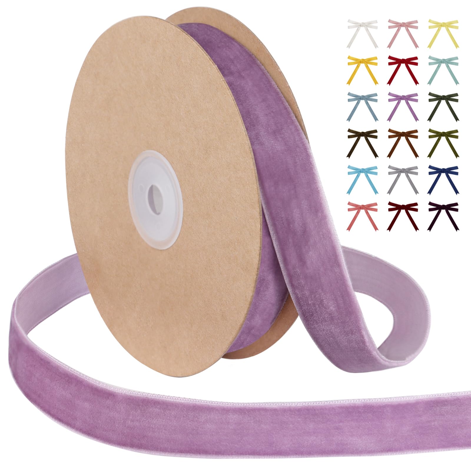 Uiopa Light Purple Velvet Ribbon, 25mm x 9m Single Face Wrapping Ribbon, Vintage Velvet Ribbons for Gift Wrapping, Wreaths, Wedding, Party, Home Decor, DIY Crafts