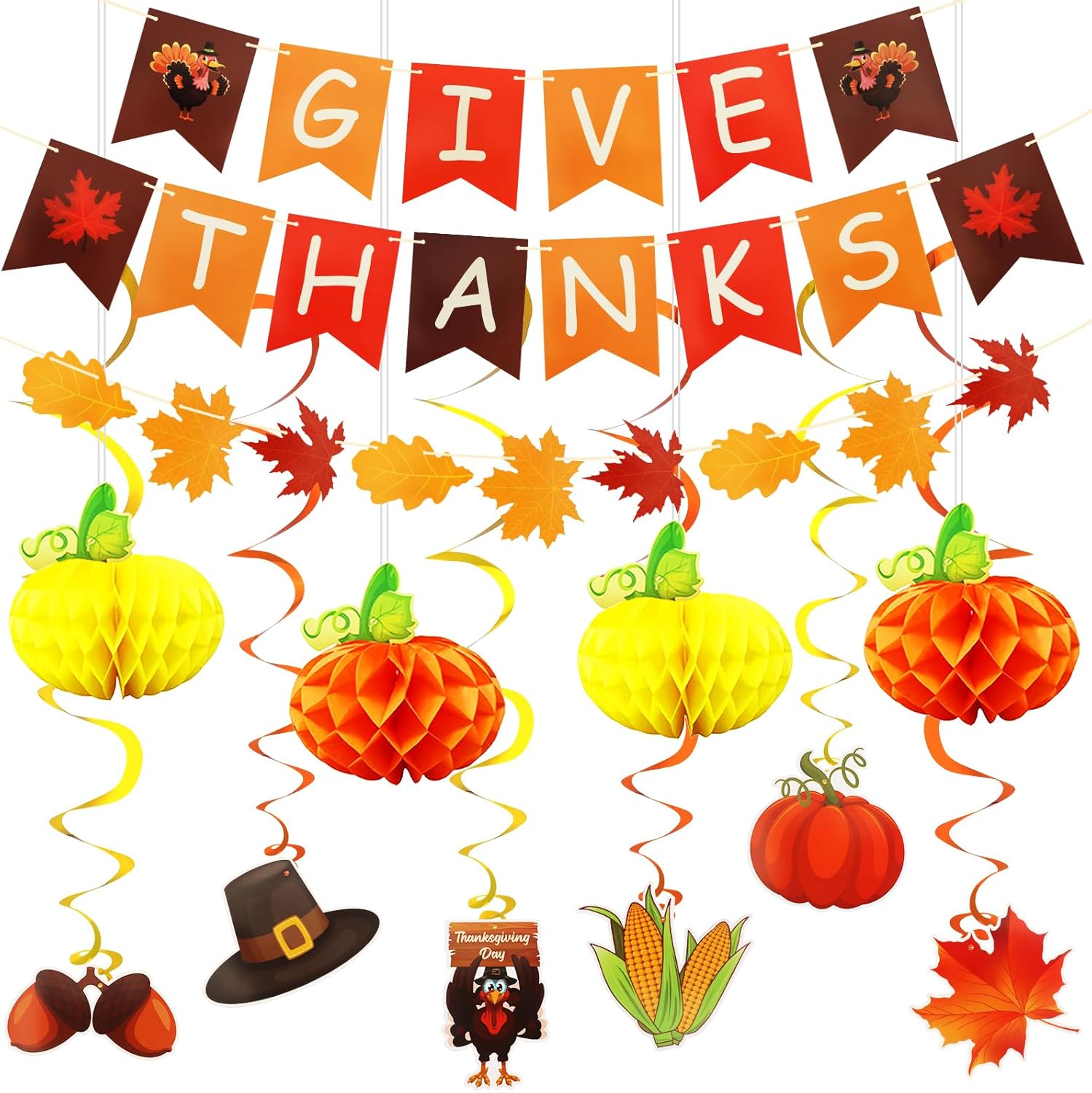 (Similar to)Thanksgiving Decorations Banner Garland Hanging Swirls Thanksgiving Decor for Indoor Classroom Office Home Fall Party Decoration Supplies