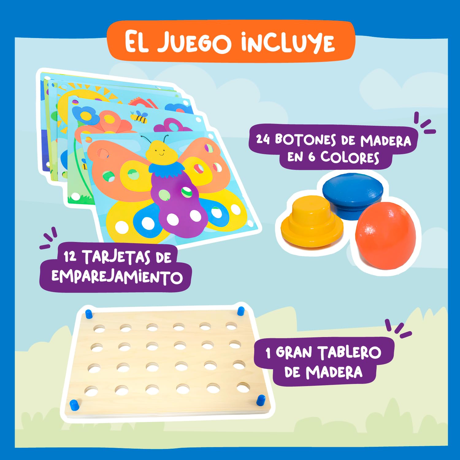 Nene Toys Puzzle de Madera para Niños 2+ Años – Juguete Montessori con Botones de Colores y Tarjetas – Mosaico Educativo Infantil para Motricidad Fina – Regalo Niño Niña 2 3 Años - Juego Didáctico