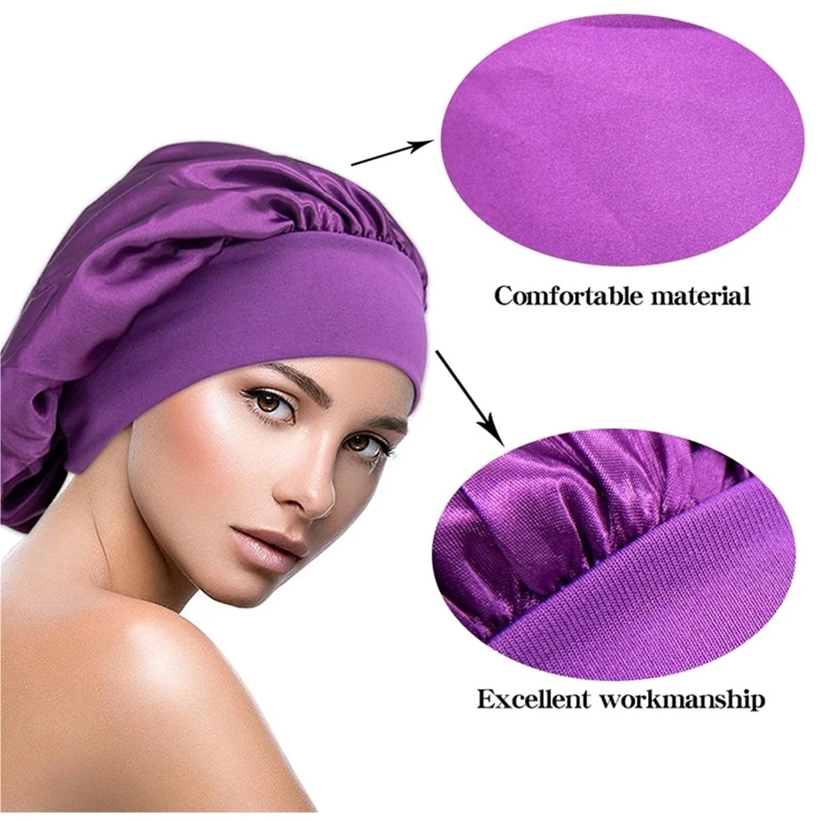 Cuffia In Seta Cappello da notte a tesa larga solido Fascia elastica Berretto unisex Cofano largo for cappello Capelli Cura del viso Prodotto bagno Per Donne(Dark Brown)