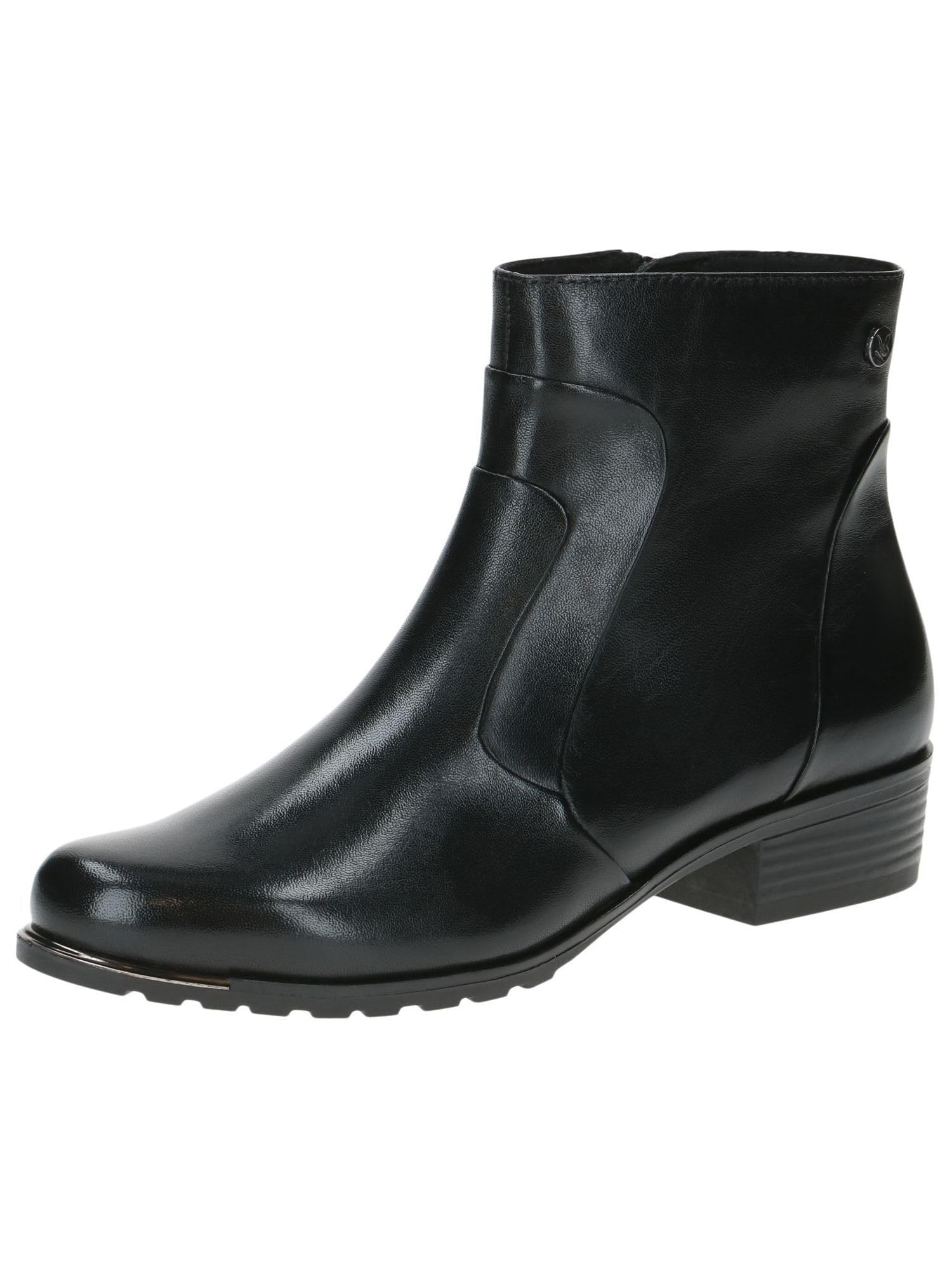 CAPRICE Women's heeled leather ankle boots with zipper, Black (Black Nappa), 4 UK